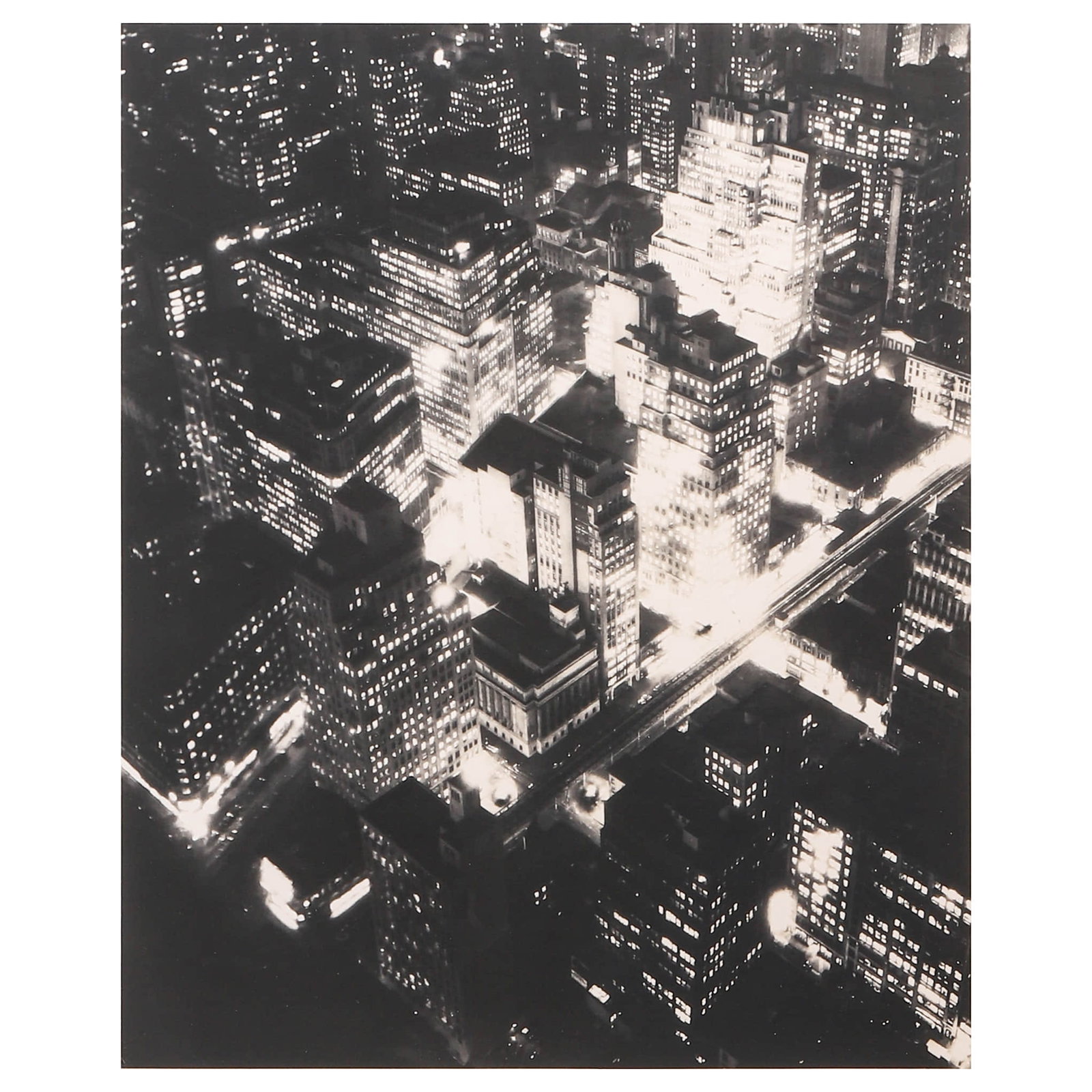 BERENICE ABBOTT (1898–1991), NIGHT VIEW, NEW YORK: Artist Berenice Abbott Title Night View, New York Medium Gelatin silver print, mounted on board Signature Signed in pencil lower right recto Dimensions Image 10 3/8 × 12 3/4 in. (26.3 × 32.4 cm);