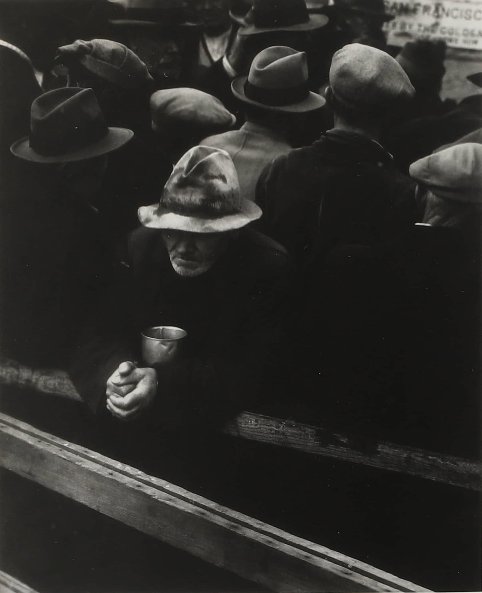 DOROTHEA LANGE (1895–1965)WHITE ANGEL BREAD LINE, SAN FRANCISCO: Artist DOROTHEA LANGE (1895–1965) Title WHITE ANGEL BREAD LINE, SAN FRANCISCO Medium Gelatin silver photograph, mounted on board Signature Signed in pencil on the lower right of the photograph