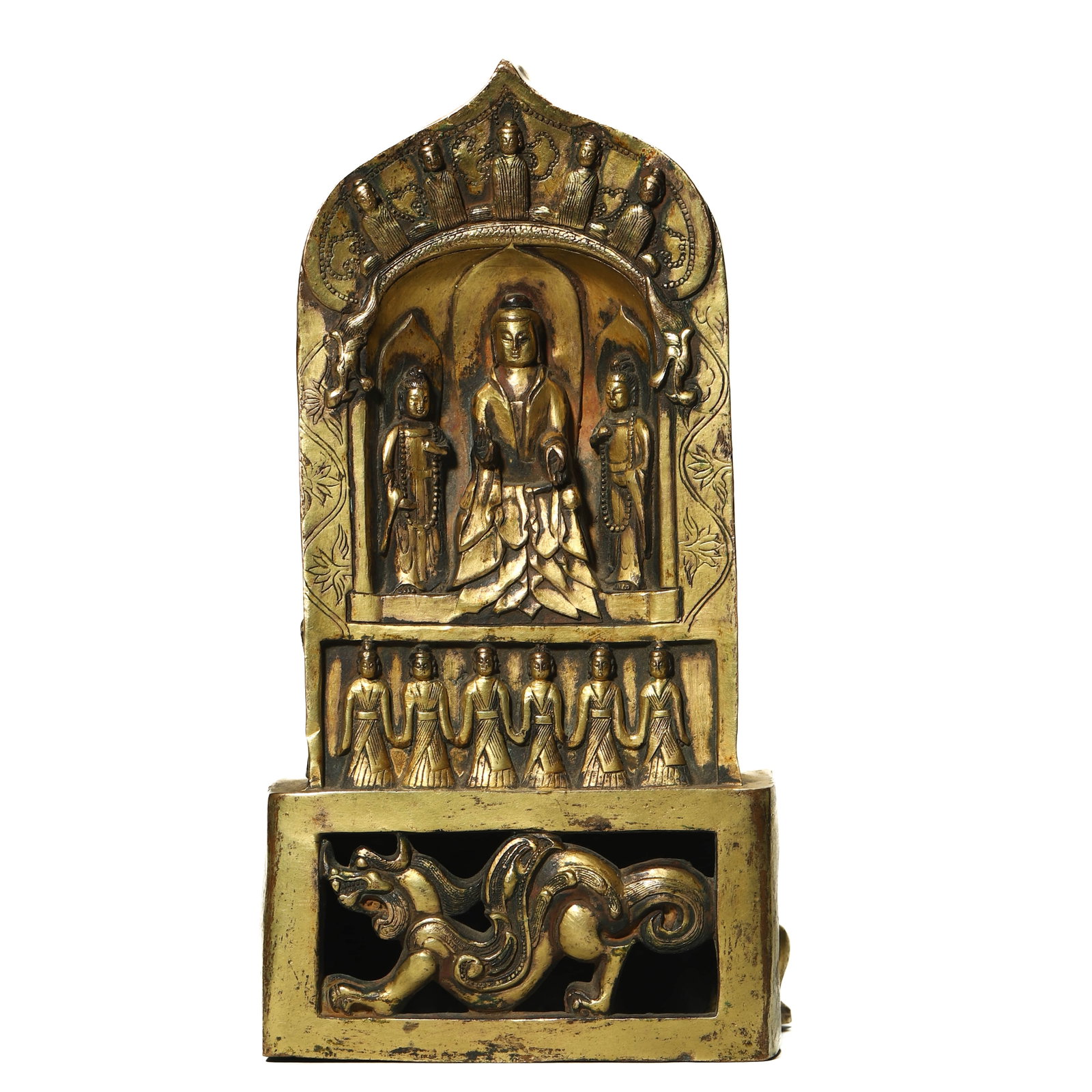 GILT-BRONZE FIGURE OF BUDDHA: Height 8 5/8 in (22 cm)