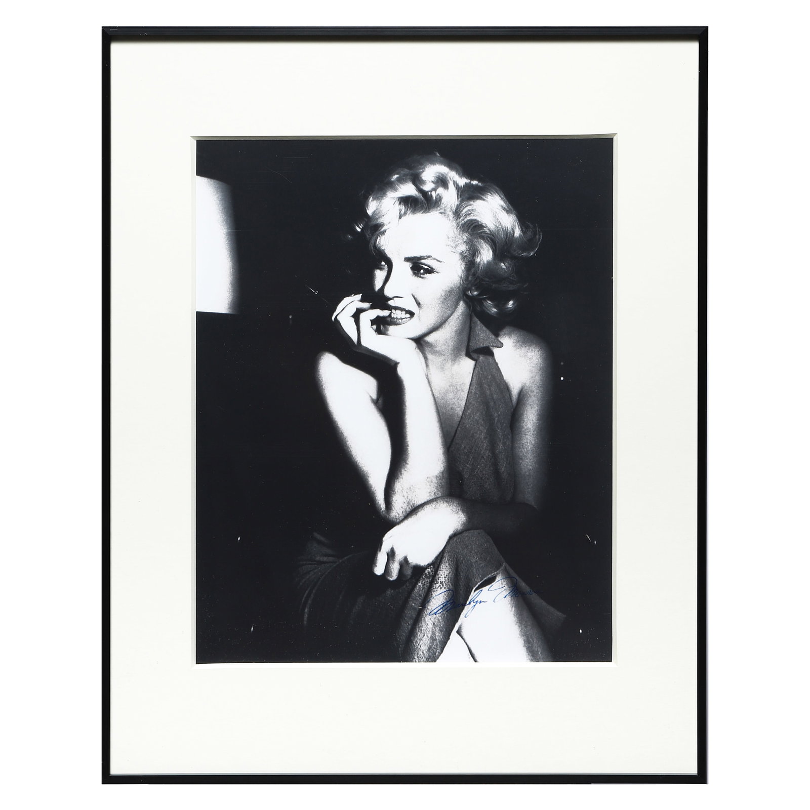 MARILYN MONROE PORTRAIT: Title MARILYN MONROE PORTRAIT Material Gelatin silver print, mounted on board Signature Signed in blue ink at the lower right Dimensions Photograph 10 15/16 × 13 3/4 in. (27.8 × 35 cm);with frame 15