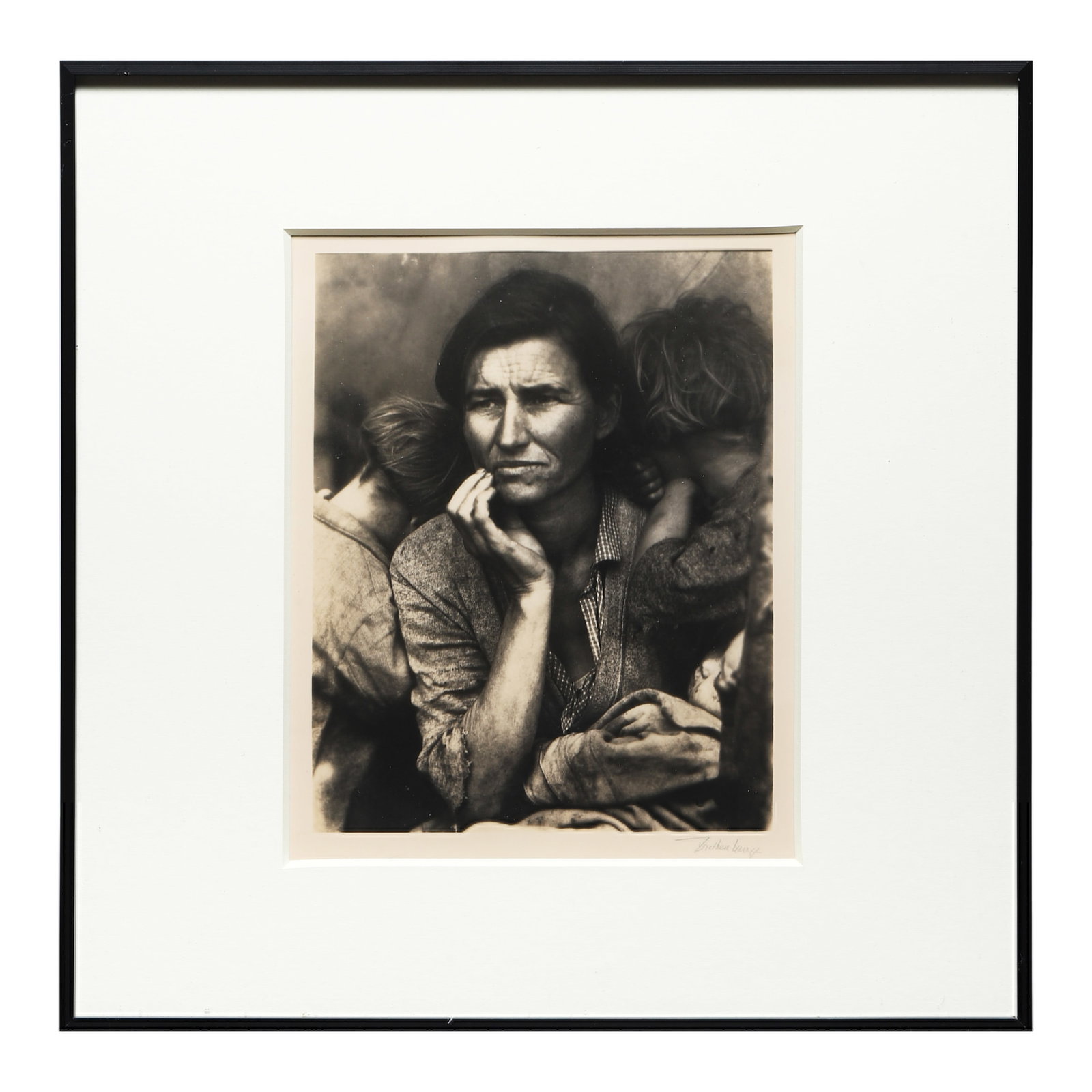 DOROTHEA LANGE (1895–1965)MIGRANT MOTHER: Description Artist DOROTHEA LANGE (1895–1965) Title MIGRANT MOTHER Medium Silver gelatin photograph, mounted on board Signature Pencil-signed at the lower right Dimensions Photograph: 7 1/2 × 9