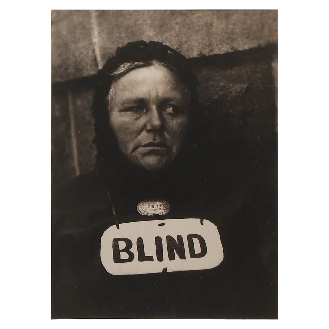 PAUL STRAND (1890–1976)BLIND WOMAN, NEW YORK: Artist PAUL STRAND (1890–1976) Title BLIND WOMAN, NEW YORK Material Gelatin silver print, mounted on board Signature Signed in ink on the reverse Dimensions Photograph 6 7/16 × 8 3/4 in. (16.4 × 2