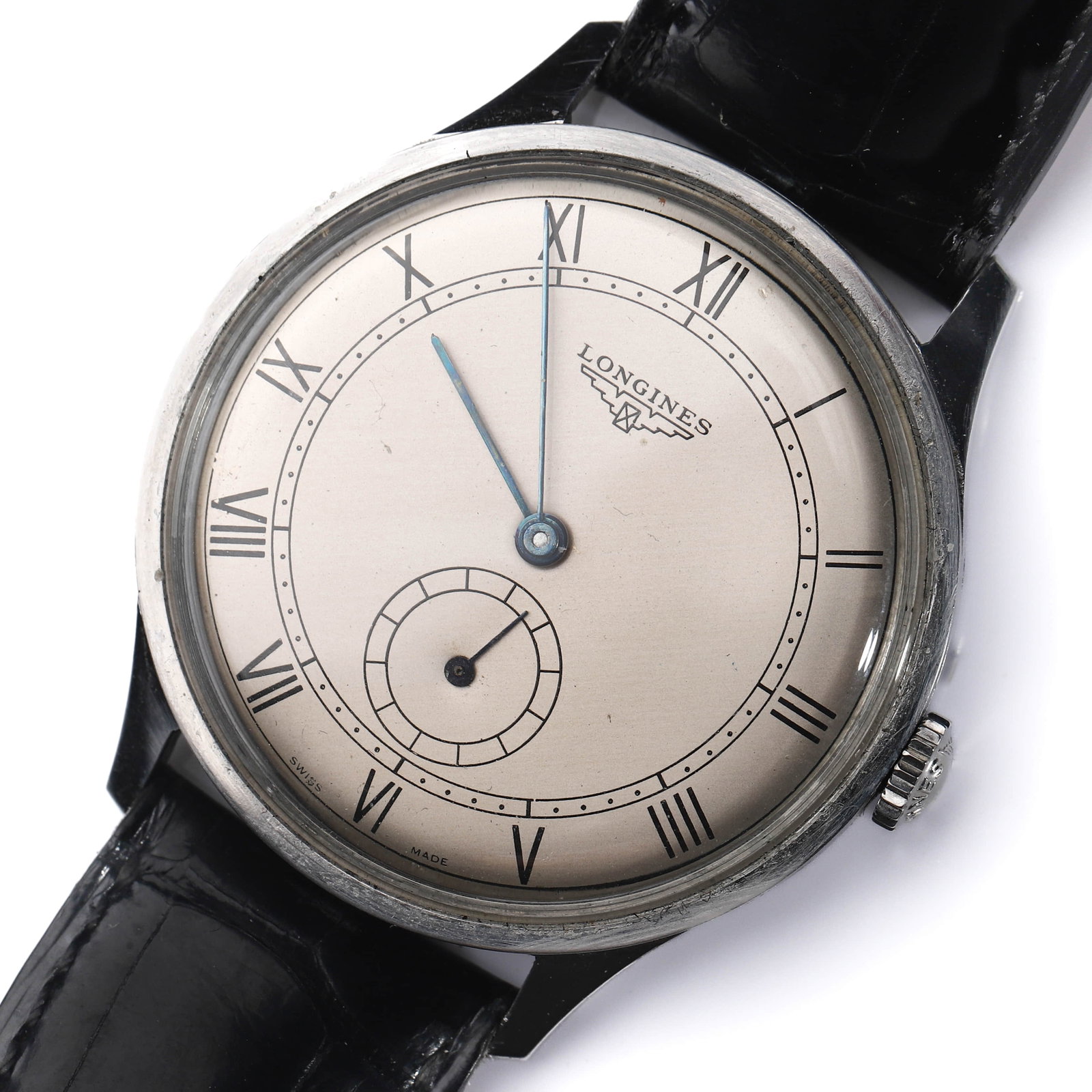 LONGINES VINTAGE STAINLESS STEEL WRISTWATCH WITH ROMAN NUMERAL DIAL AND SMALL SECONDS (1 of 7)