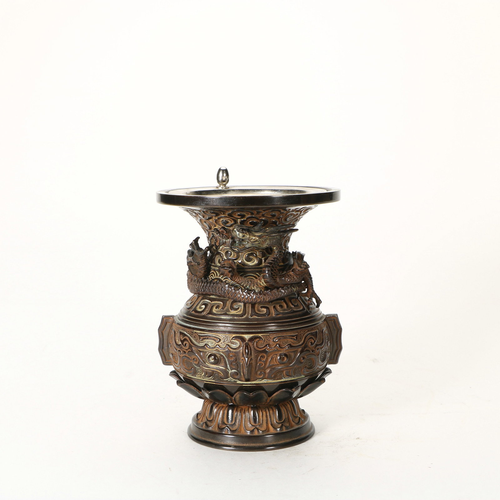 Five Bronze Offerings with Dragon Design - 8