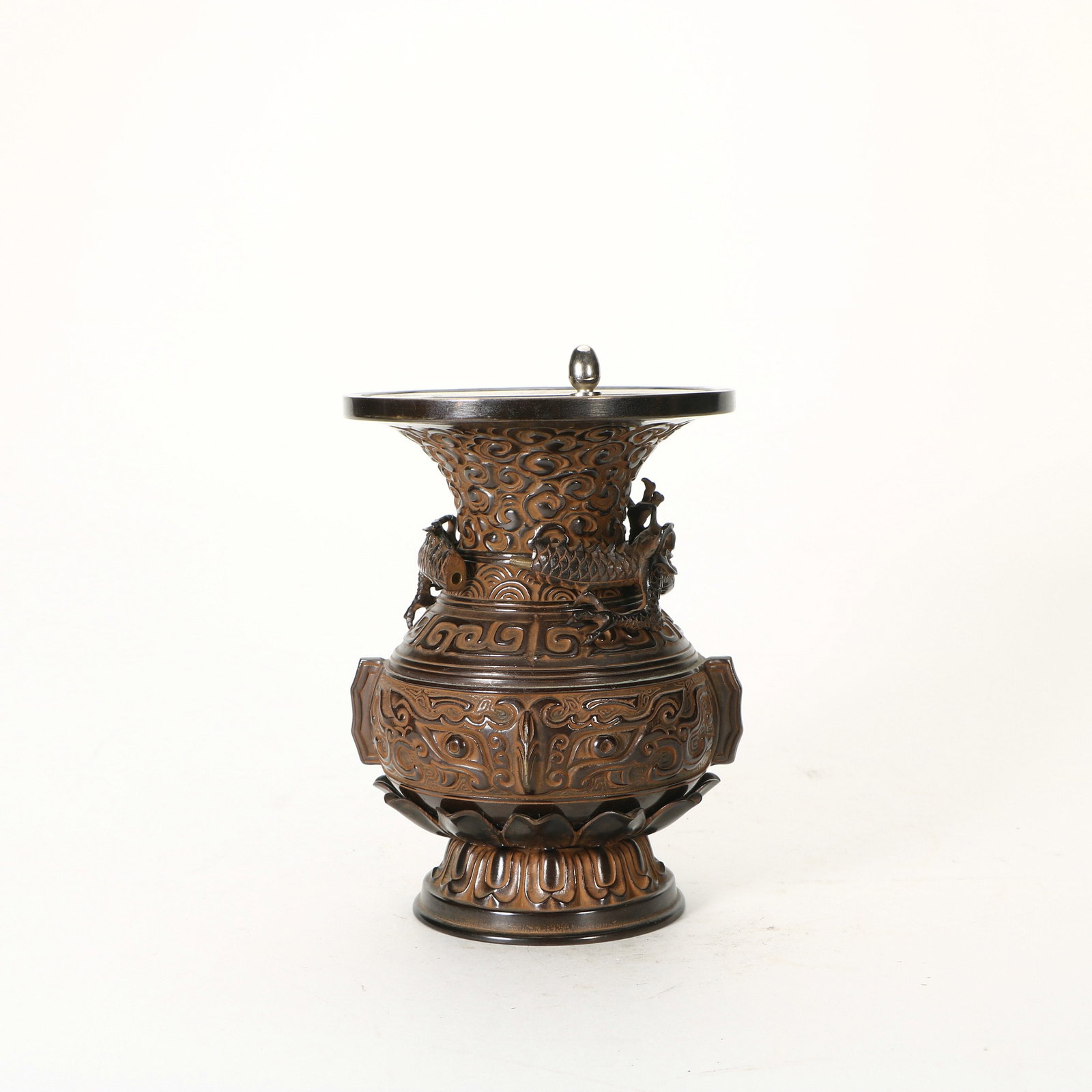 Five Bronze Offerings with Dragon Design - 9
