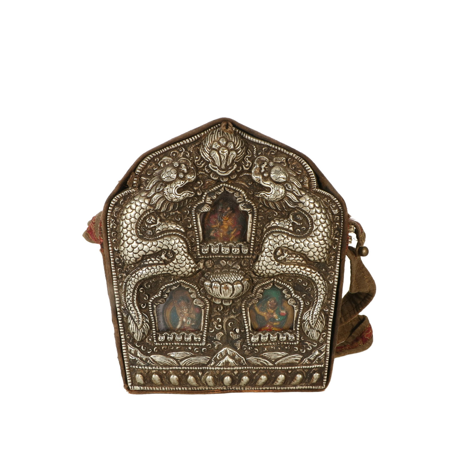 Tibetan-style Gau Box Shrine: H 23cm, L 19cm, W 7cm