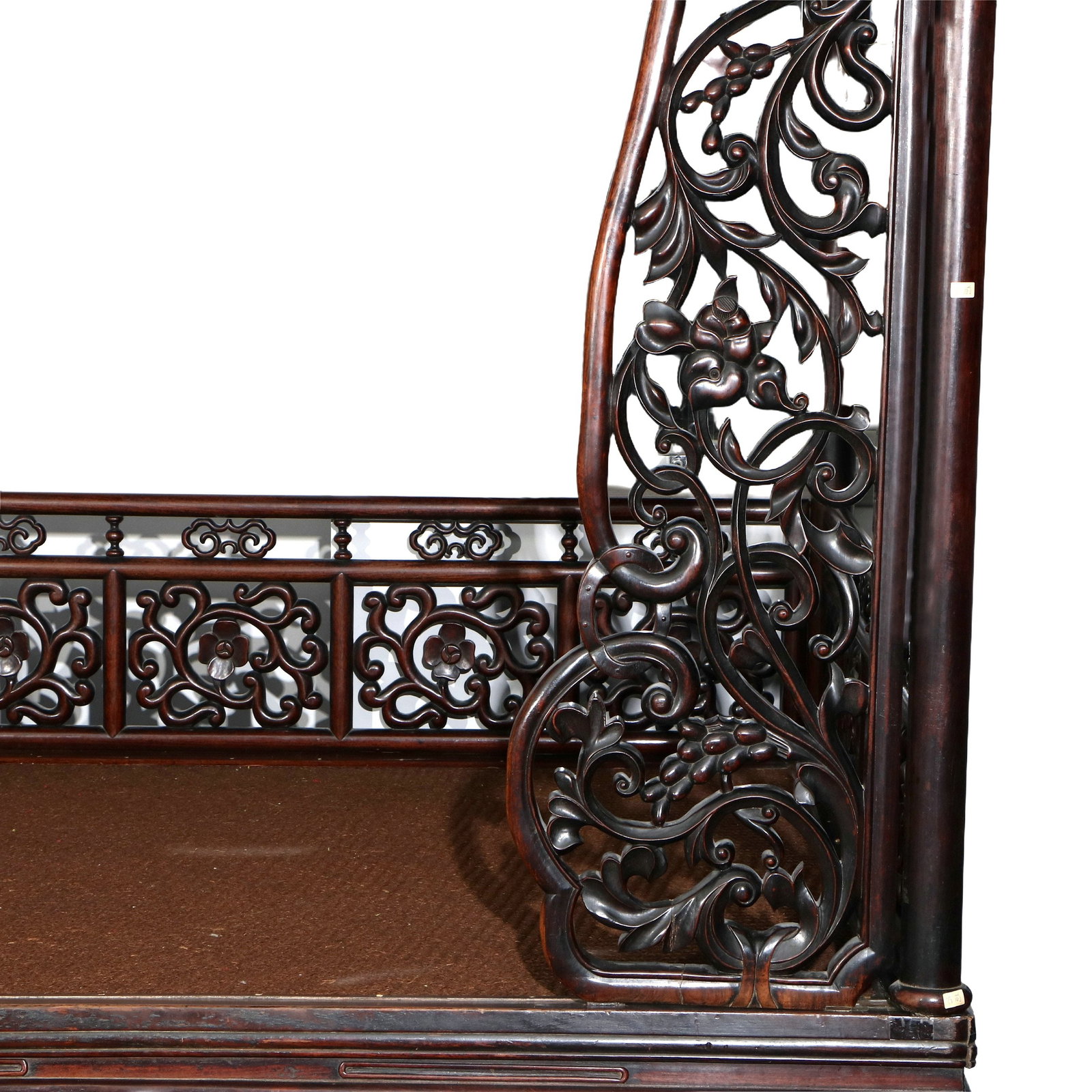 Zitan Wood Openwork Lotus Scroll Pattern Canopy Bed - 3