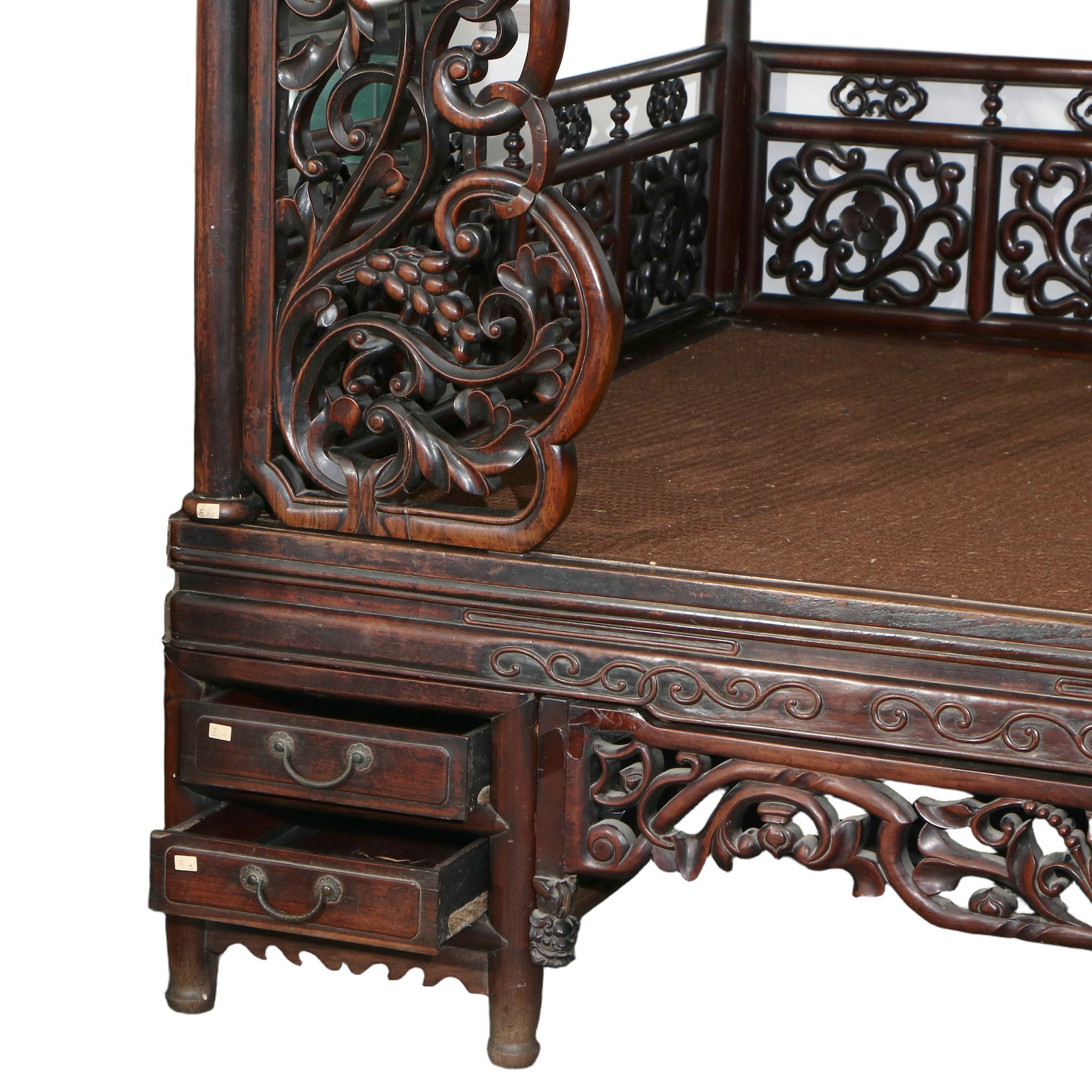 Zitan Wood Openwork Lotus Scroll Pattern Canopy Bed - 4
