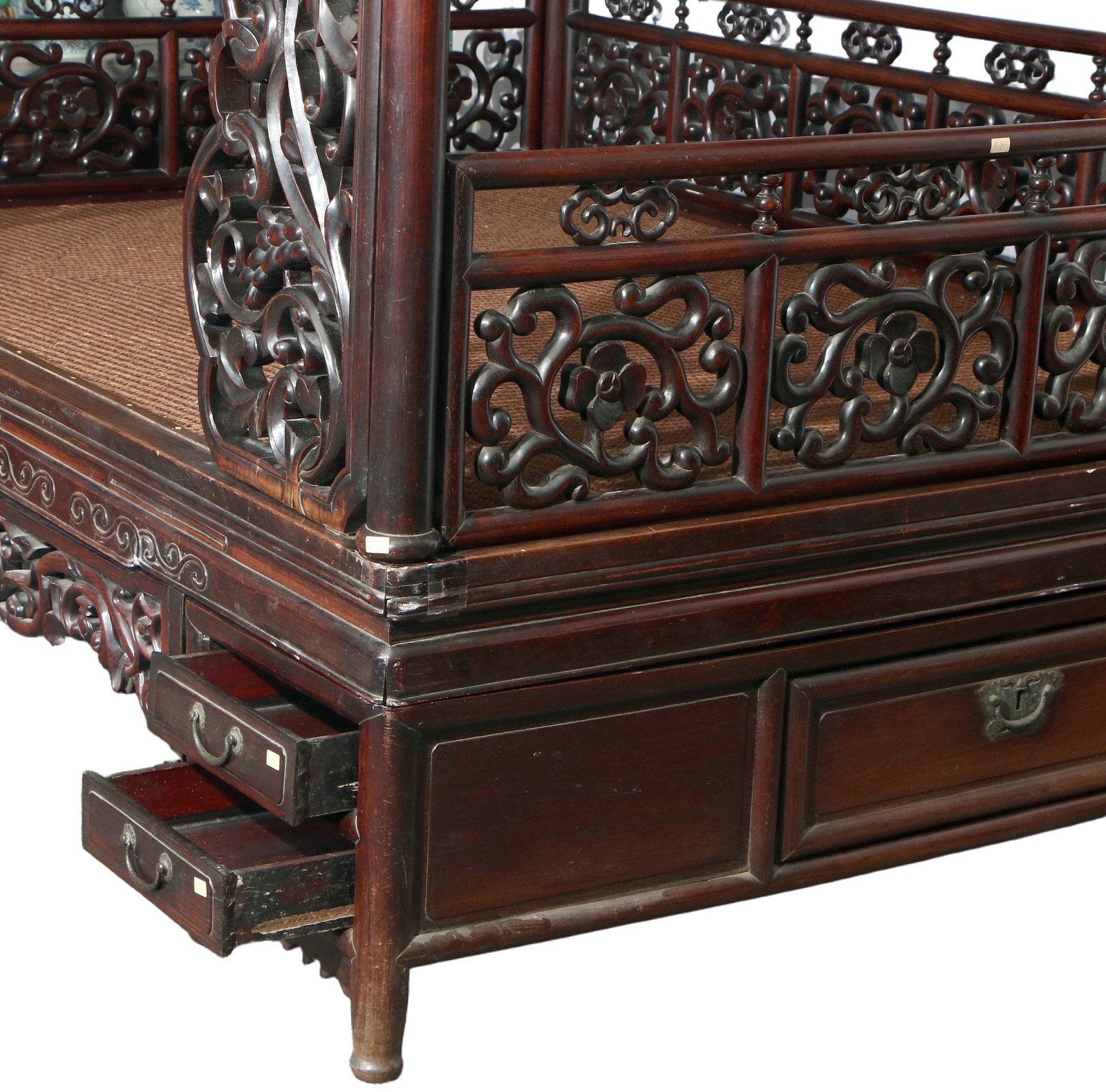 Zitan Wood Openwork Lotus Scroll Pattern Canopy Bed - 6