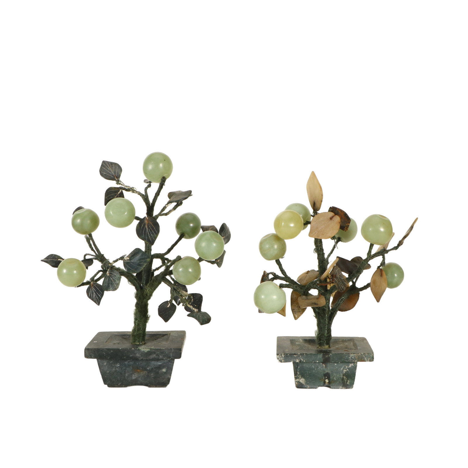 A Pair of Jade Bonsai: 22cm, tall, 19cm, high