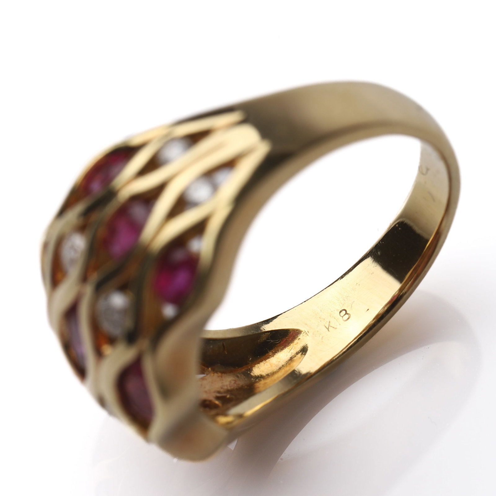 RETRO 18K GOLD RUBY AND DIAMOND RING - 6