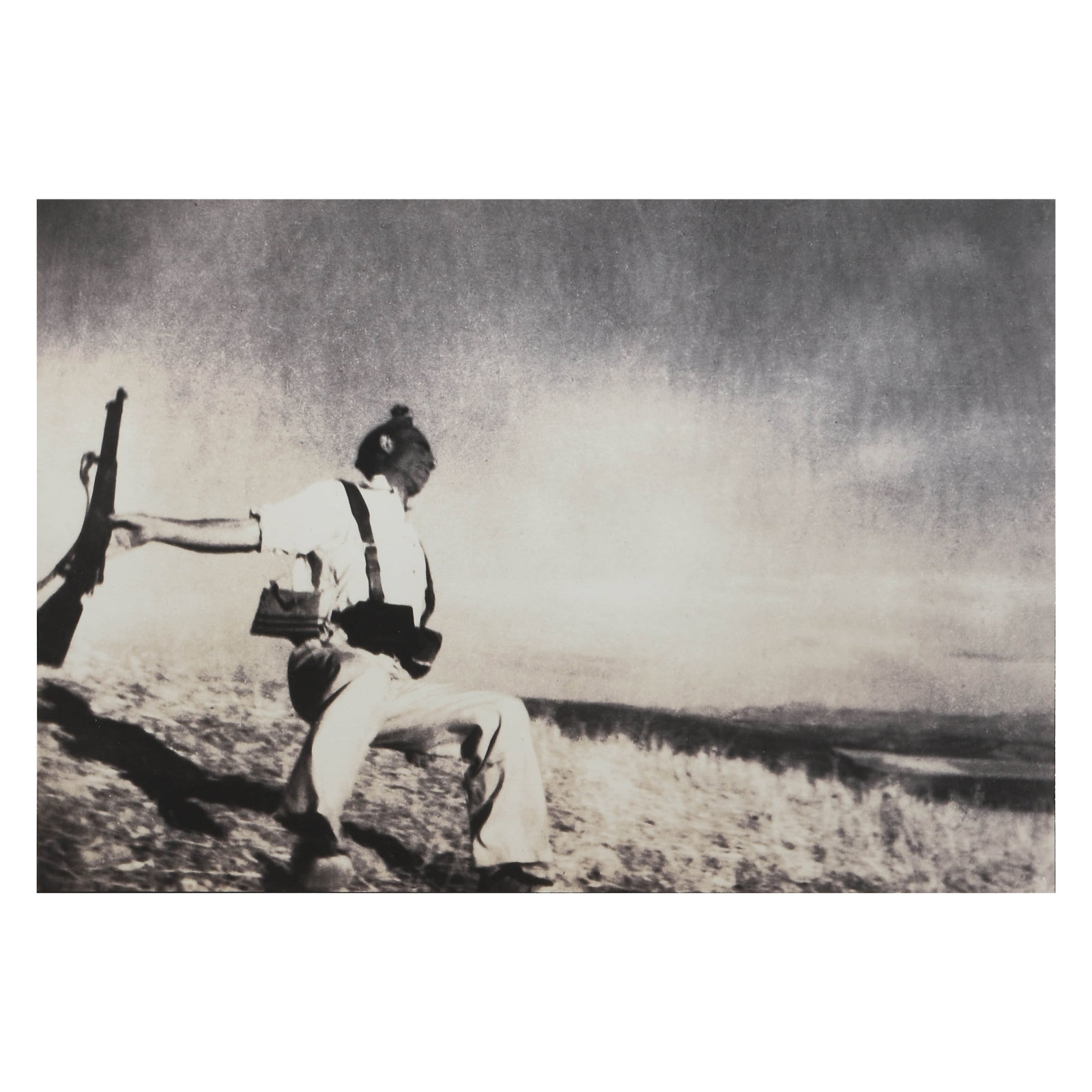 ROBERT CAPA (1913–1954)CERRO MURIANO, SPAIN / THE FALLING SOLDIER: Artist ROBERT CAPA (1913–1954) Title CERRO MURIANO, SPAIN / THE FALLING SOLDIER Medium Silver gelatin print, mounted on board Signature Stamped on the reverse Dimensions Image 8 31/32 × 13 11/32