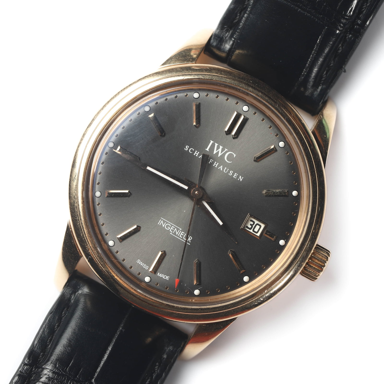 IWC INGENIEUR HONG KONG FLAGSHIP LIMITED EDITION AUTOMATIC WRISTWATCH: Dimensions Dial diameter 1 13/16 in. (45.9 mm) Length 9 5/8 in. (24.4 cm) Weight 131.3 g. Description An IWC Ingenieur Hong Kong Flagship Limited Edition automatic wristwatch featuring a rose-gold-ton