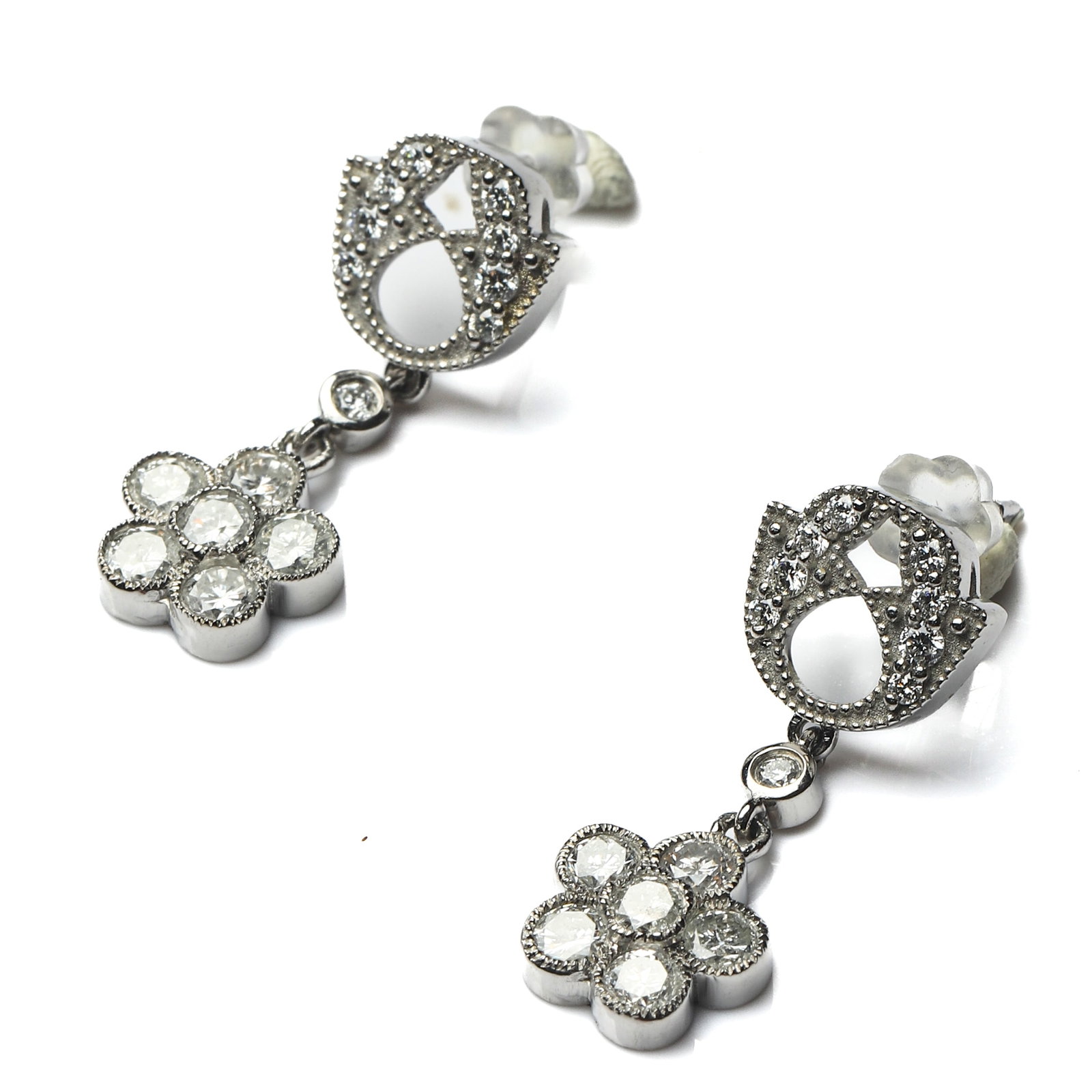 PAIR OF PLATINUM AND DIAMOND FLOWER EARRINGS (1 of 4)