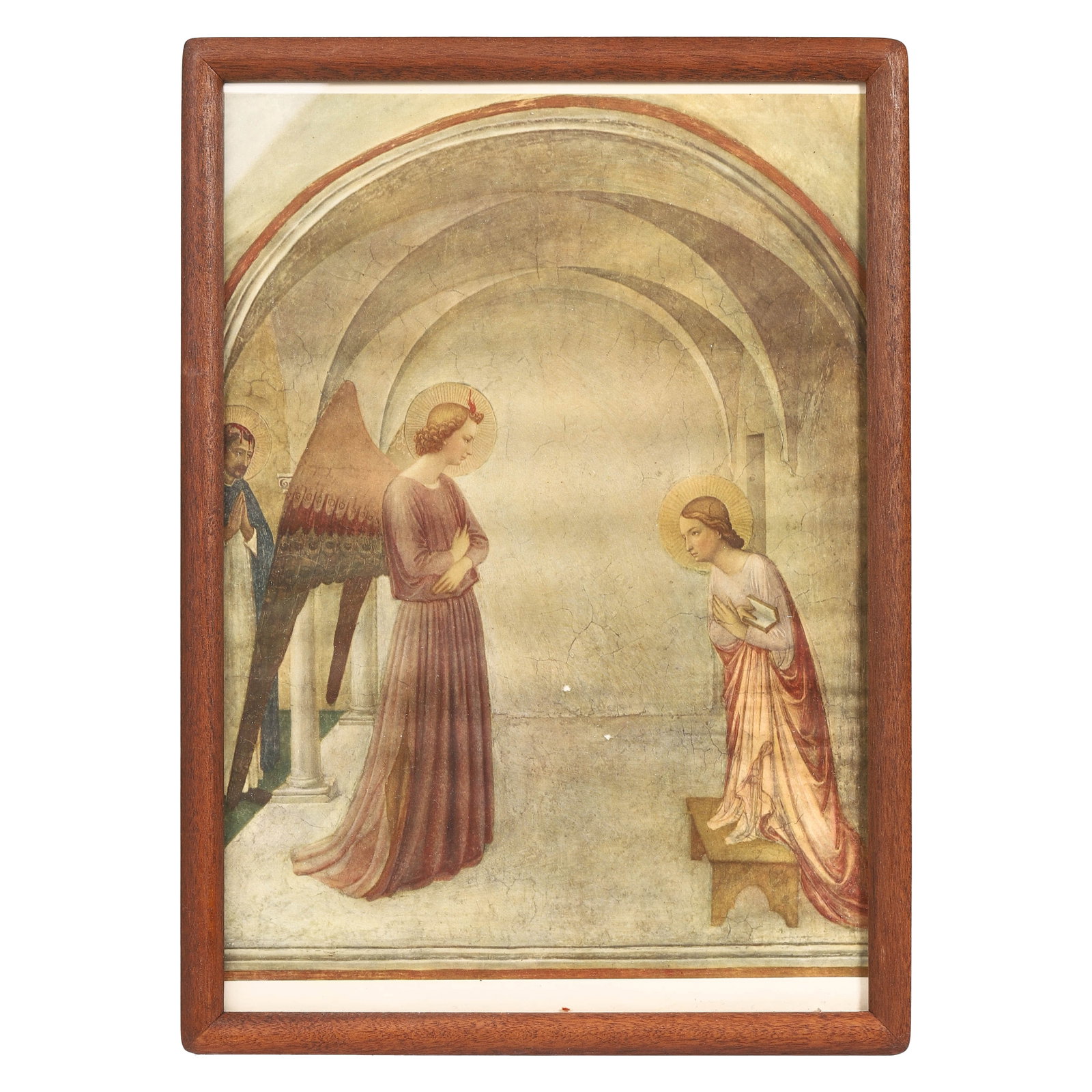 THE ANNUNCIATION, AFTER FRA ANGELICO, FRAMED PRINT: Dimensions Frame: 12 5/8 × 9 1/16 in (32 × 23 cm) Image: 11 3/8 × 8 1/16 in (29 × 20.5 cm) Description A framed reproduction of Fra Angelico’s celebrated fresco The Annunciation, depicting the A
