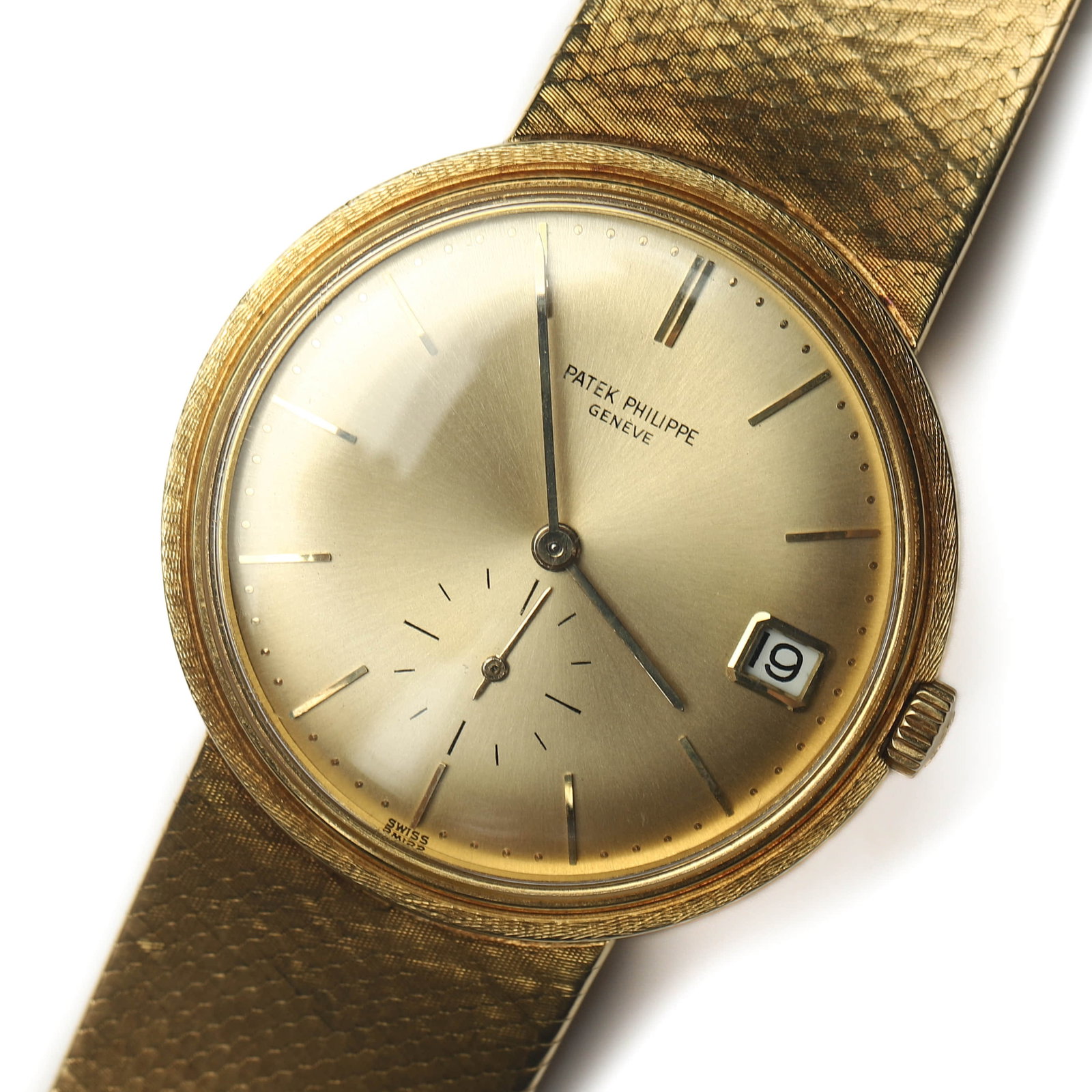 PATEK PHILIPPE 18K GOLD AUTOMATIC WRISTWATCH WITH INTEGRATED MESH BRACELET (1 of 6)