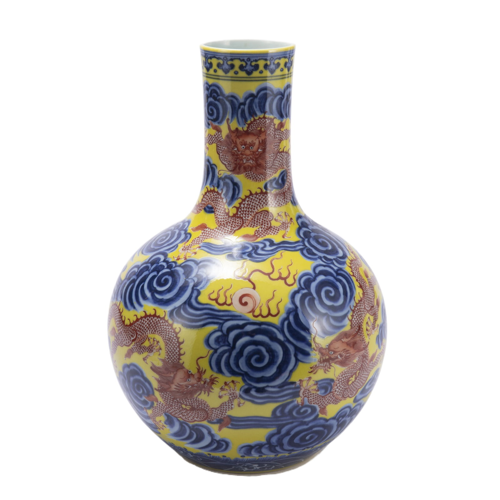 Qing Dynasty Qianlong Blue and White Frost Red Celestial Globe Vase: Diameter 23cm, Height 35cm