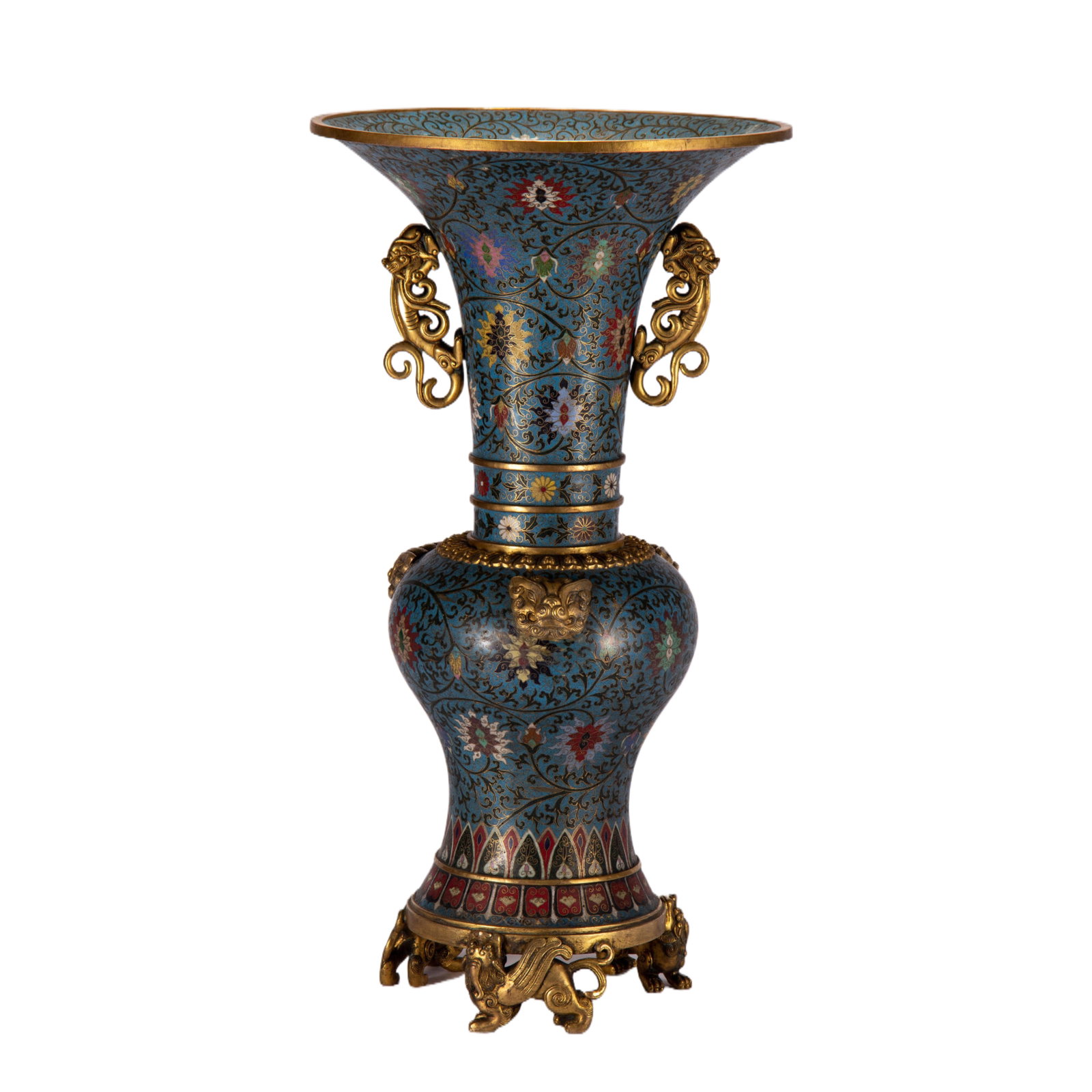 Cloisonn?? double-eared vase: Length 32cm, Width 32cm, Height 60cm, Weight 8650g