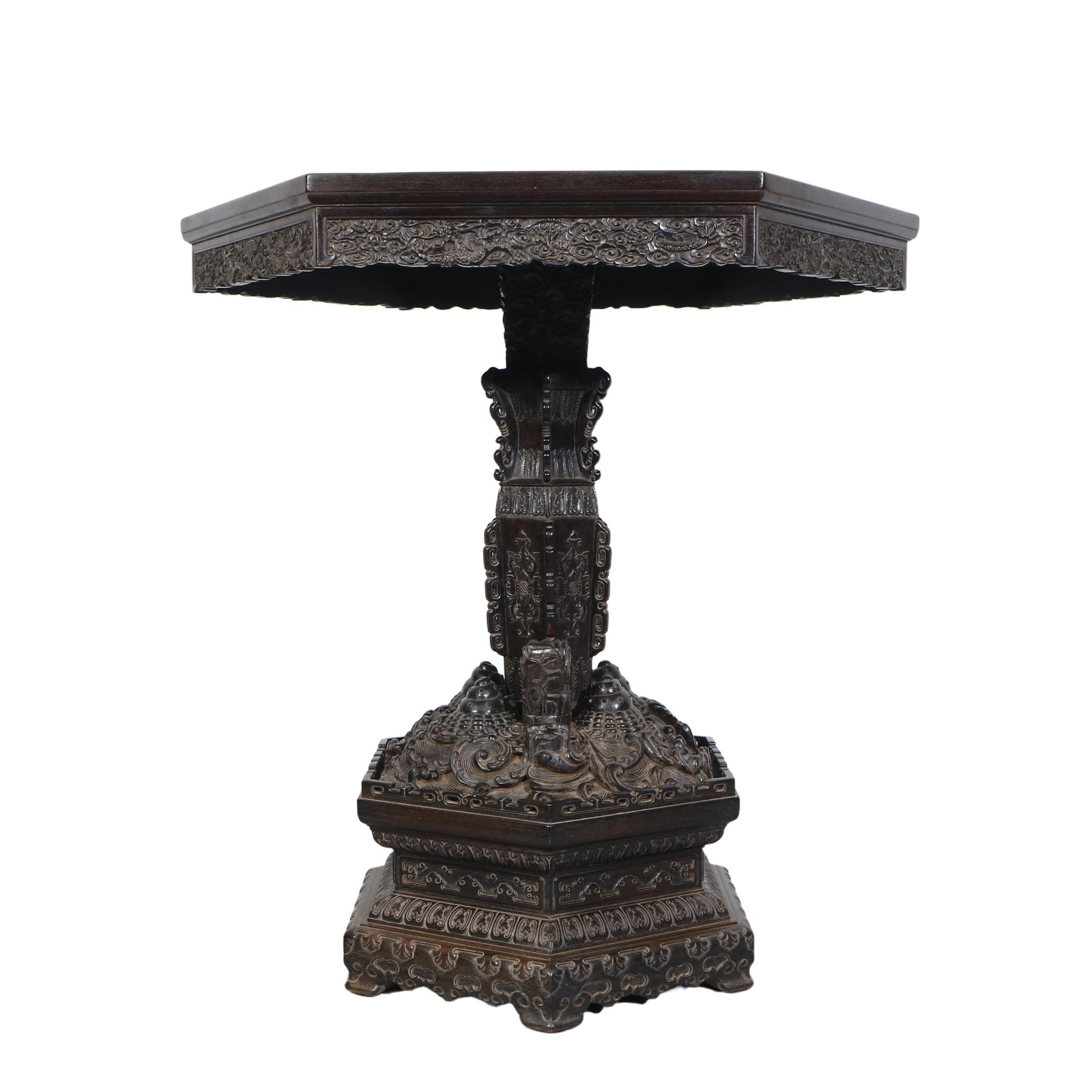 Rosewood Hexagonal Table with Dragon Design - 2