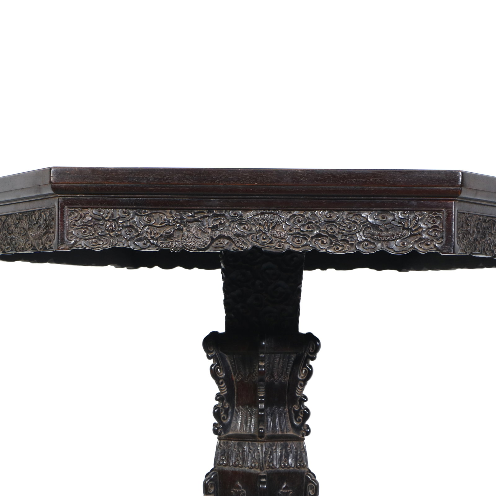 Rosewood Hexagonal Table with Dragon Design - 3