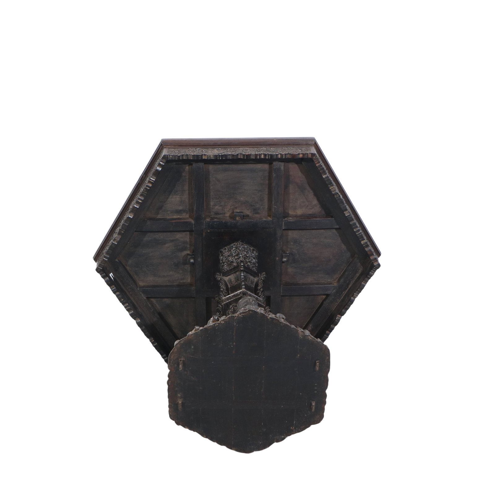Rosewood Hexagonal Table with Dragon Design - 9