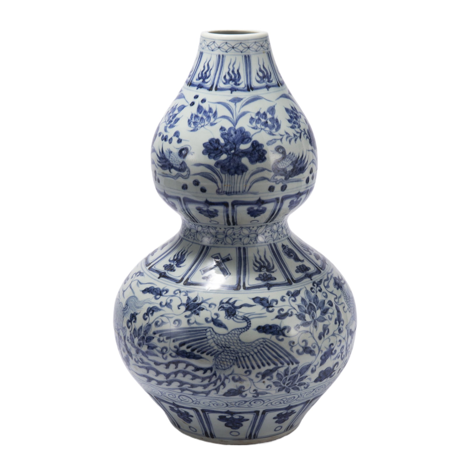Ming Dynasty Blue and White Gourd-Shaped Vase: Diameter 27.2cm, Height 45.3cm