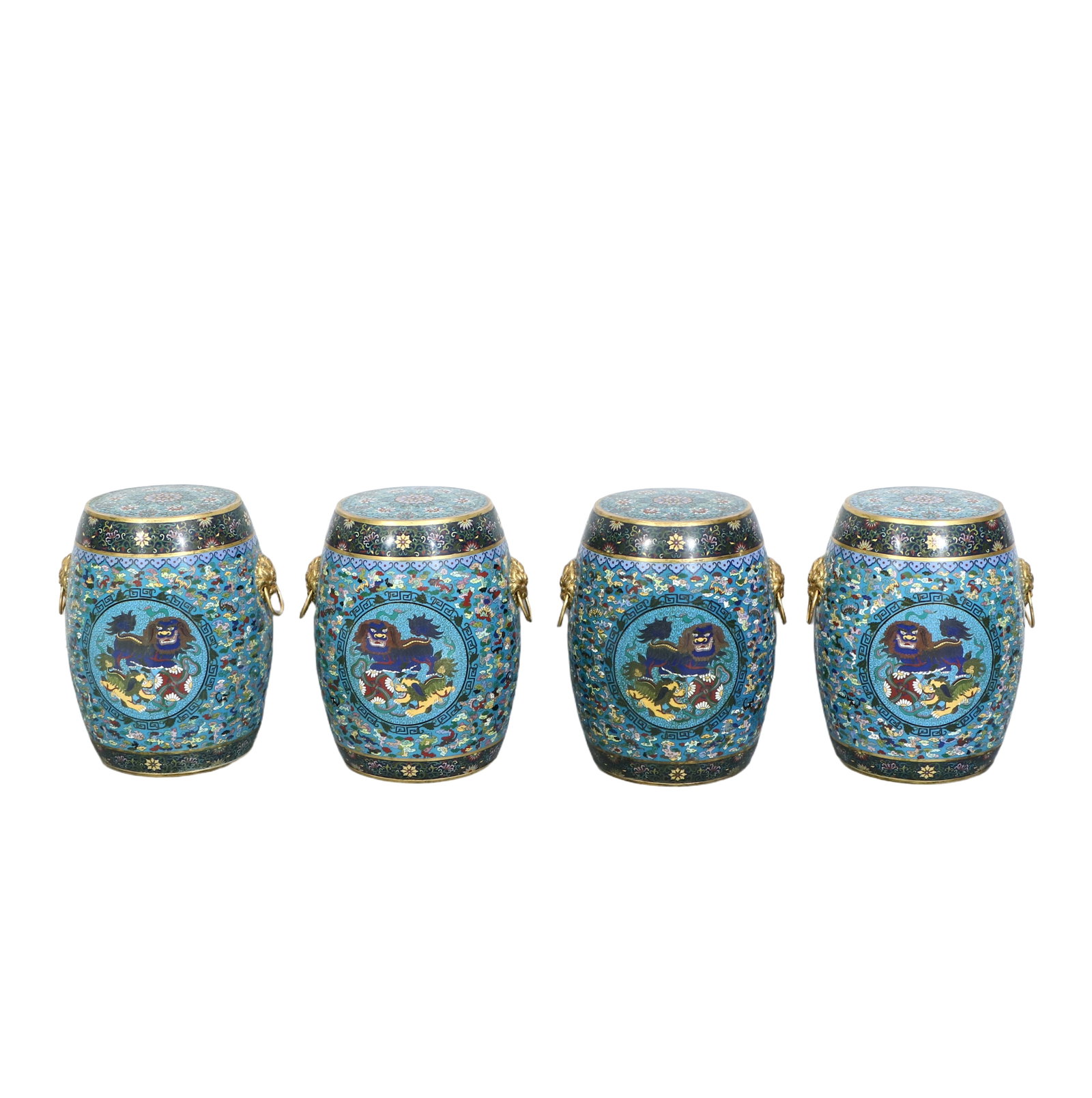 Four cloisonn?? drum stools with auspicious beast patterns - 2