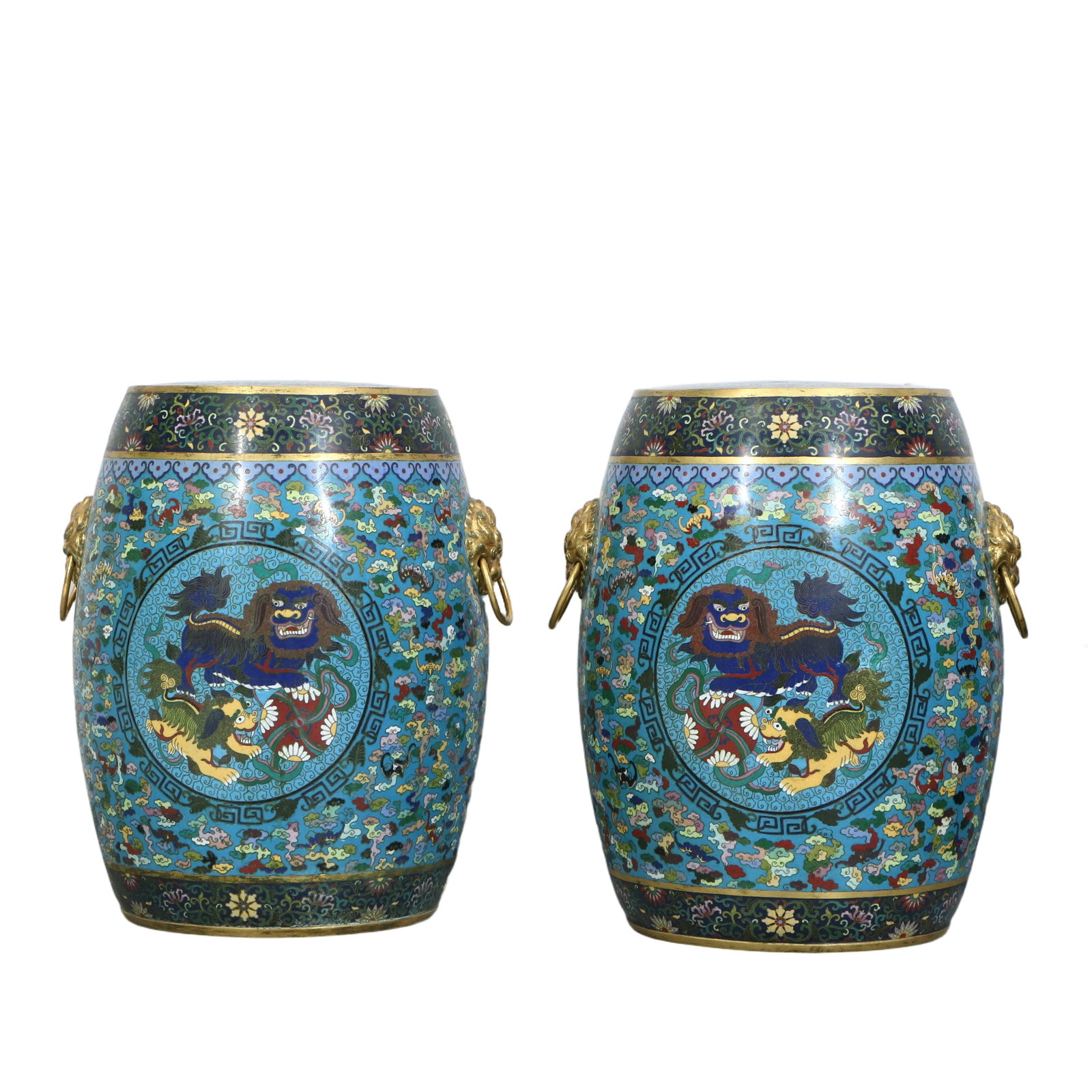 Four cloisonn?? drum stools with auspicious beast patterns - 3