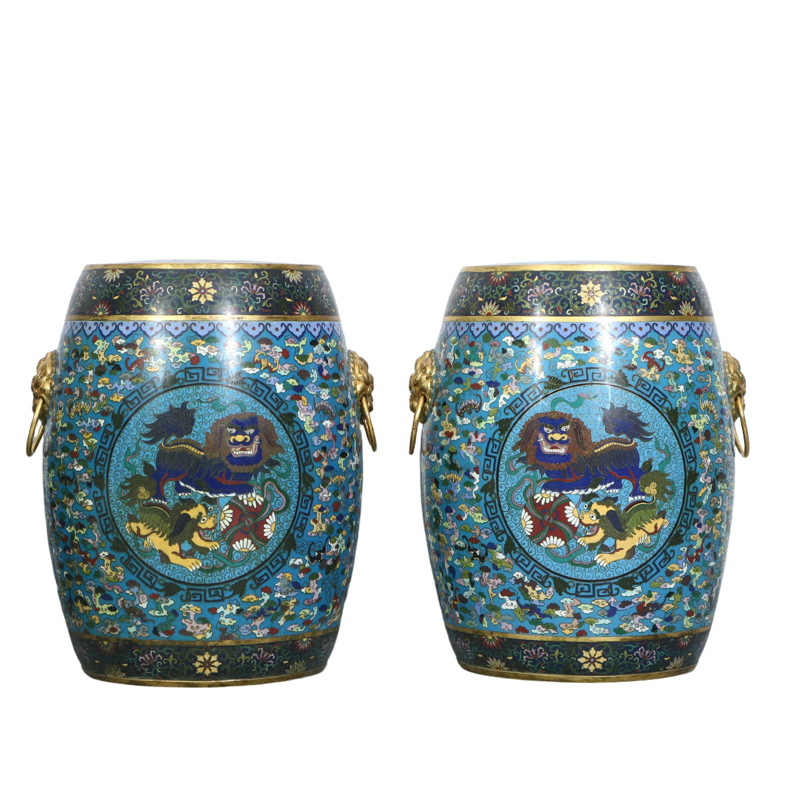Four cloisonn?? drum stools with auspicious beast patterns - 4