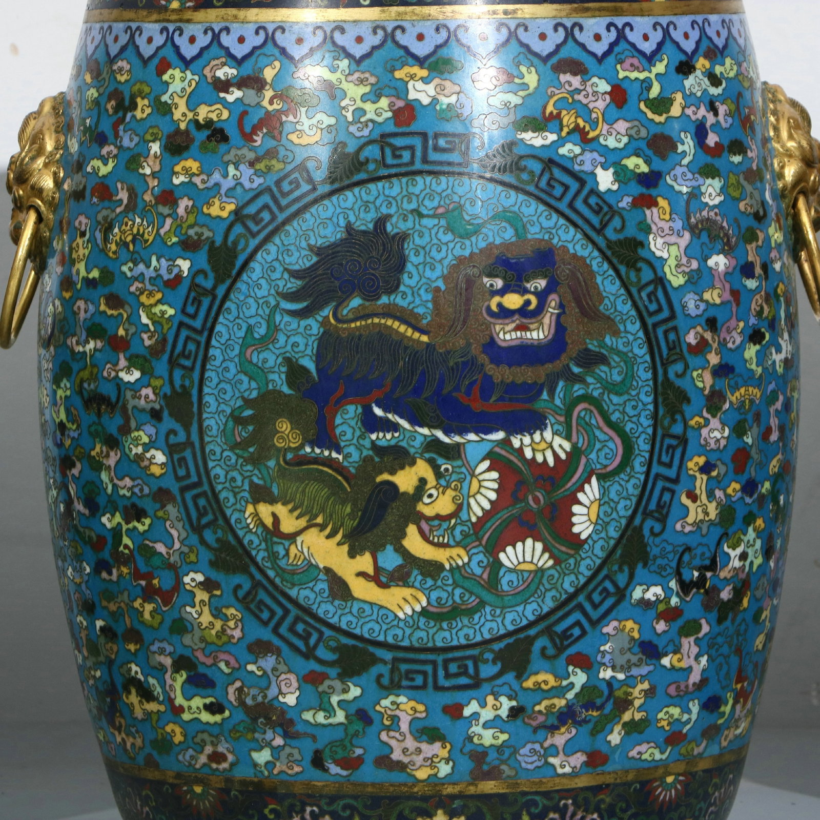 Four cloisonn?? drum stools with auspicious beast patterns - 5