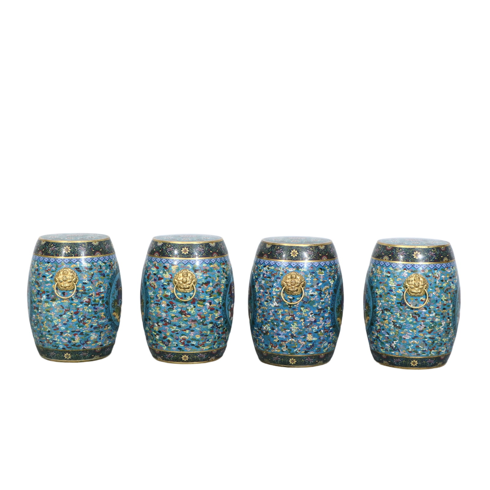 Four cloisonn?? drum stools with auspicious beast patterns - 6
