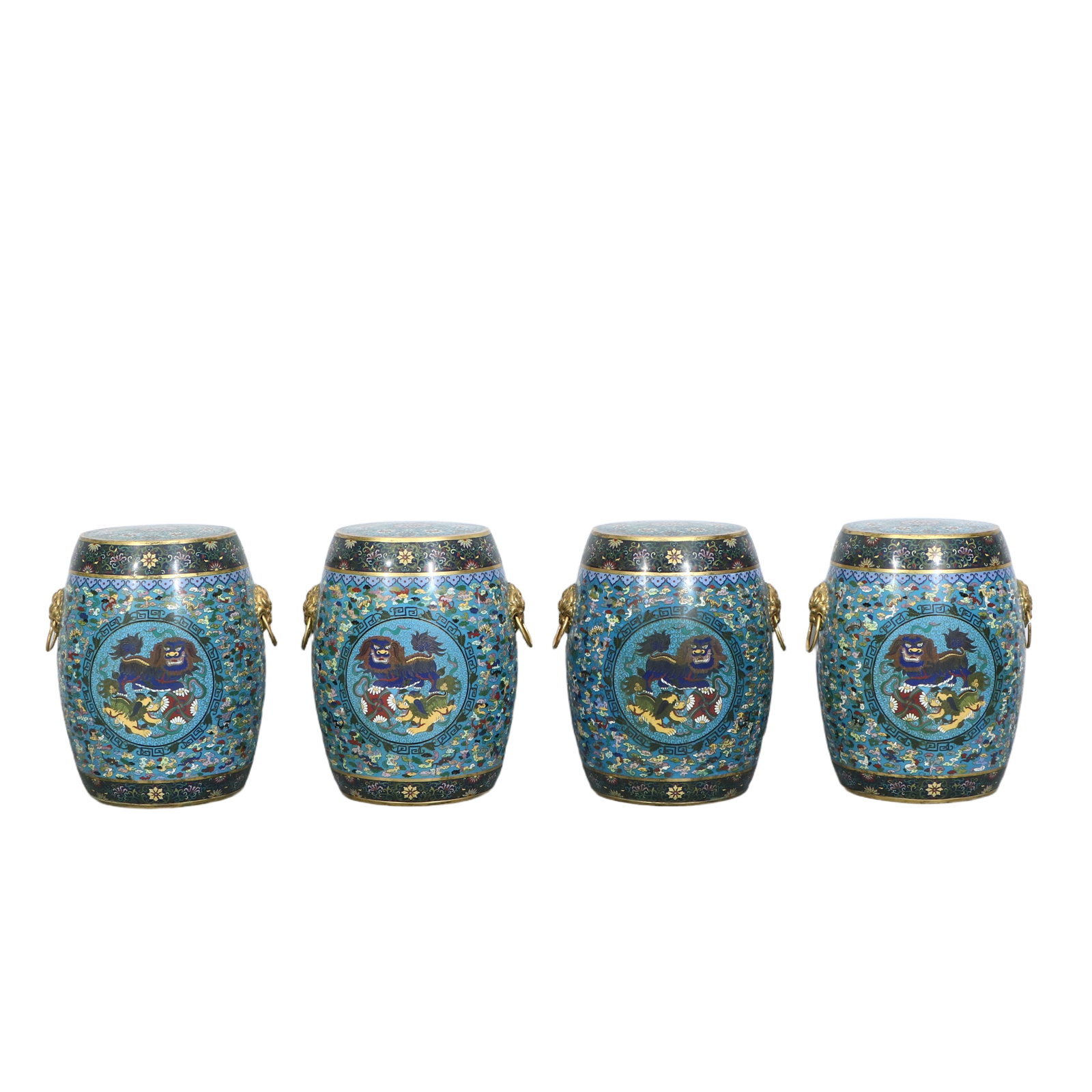 Four cloisonn?? drum stools with auspicious beast patterns - 7