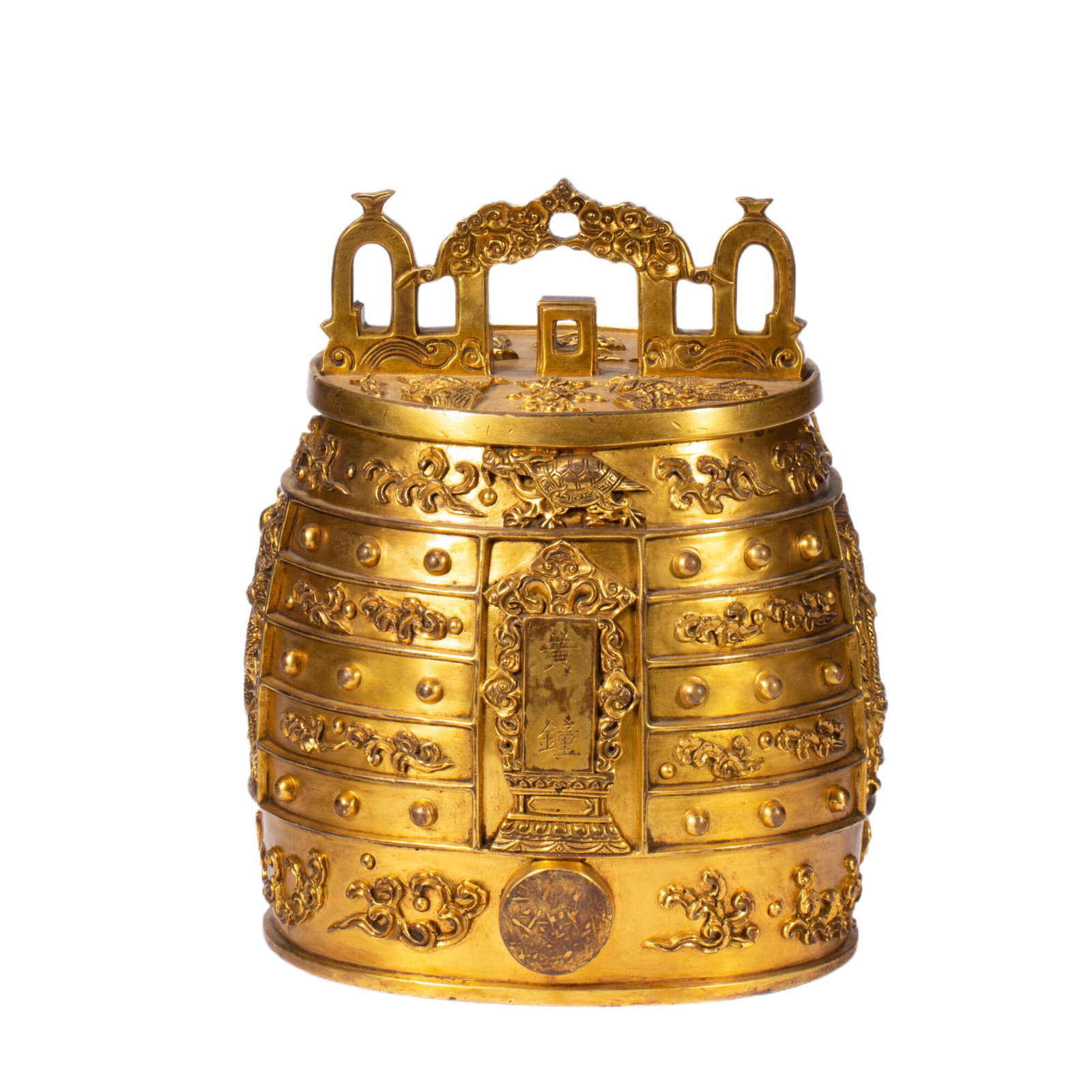 Gilded Bronze Ritual Bells: Length 19cm, Width 16cm, Height 26cm, Weight 13310g