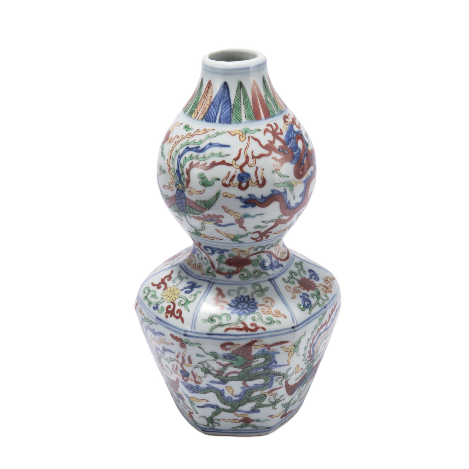 Jiajing period polychrome gourd-shaped bottle of the Ming Dynasty: Diameter 14cm, Height 29cm, Weight 1530g