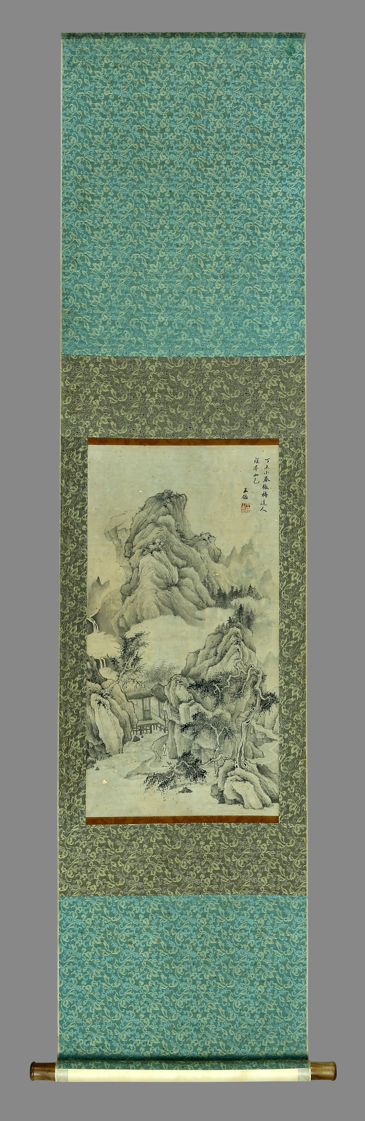 A landscape painting hanging scroll by Wang Jian on paper: Length 65cm, Width 34cm
