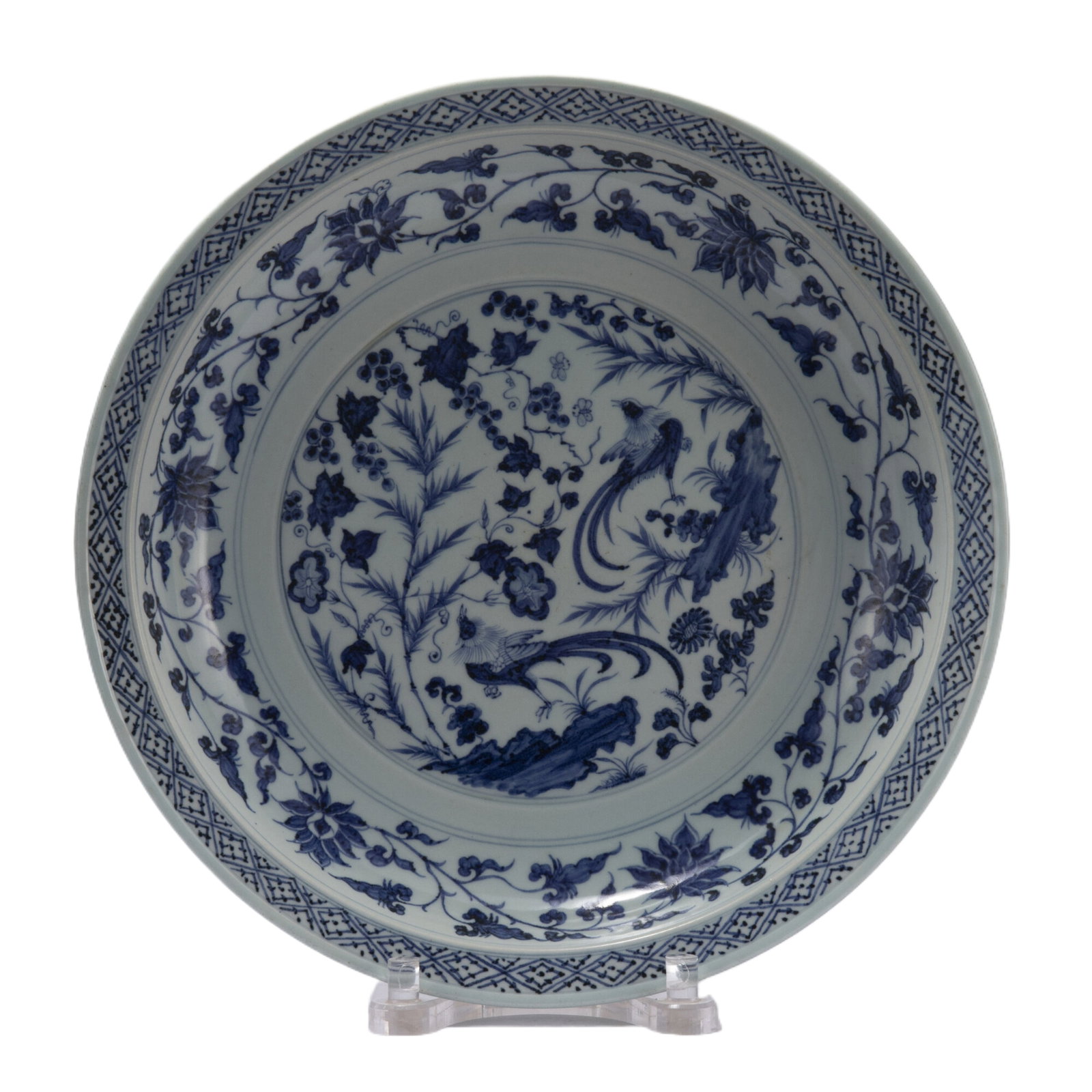 Yuan Dynasty Blue and White Plate: Diameter 45cm, Height 8cm, Weight 4350g