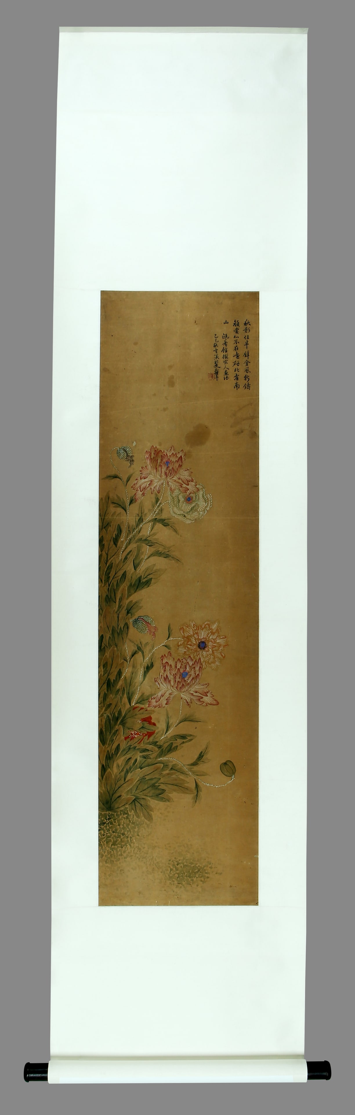 A hanging scroll of flowers painted on paper by Yun Shouping: 122cm long, 31cm wide