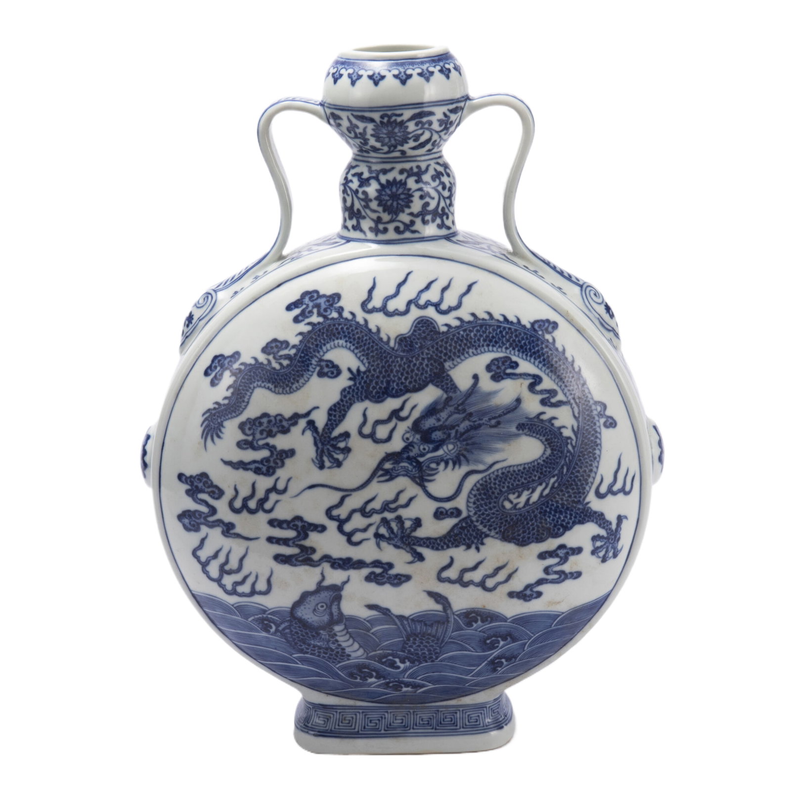 Qing Dynasty Qianlong Blue and White Moon Flask: Length 30cm, Width 12cm, Height 41cm, Weight 4390g