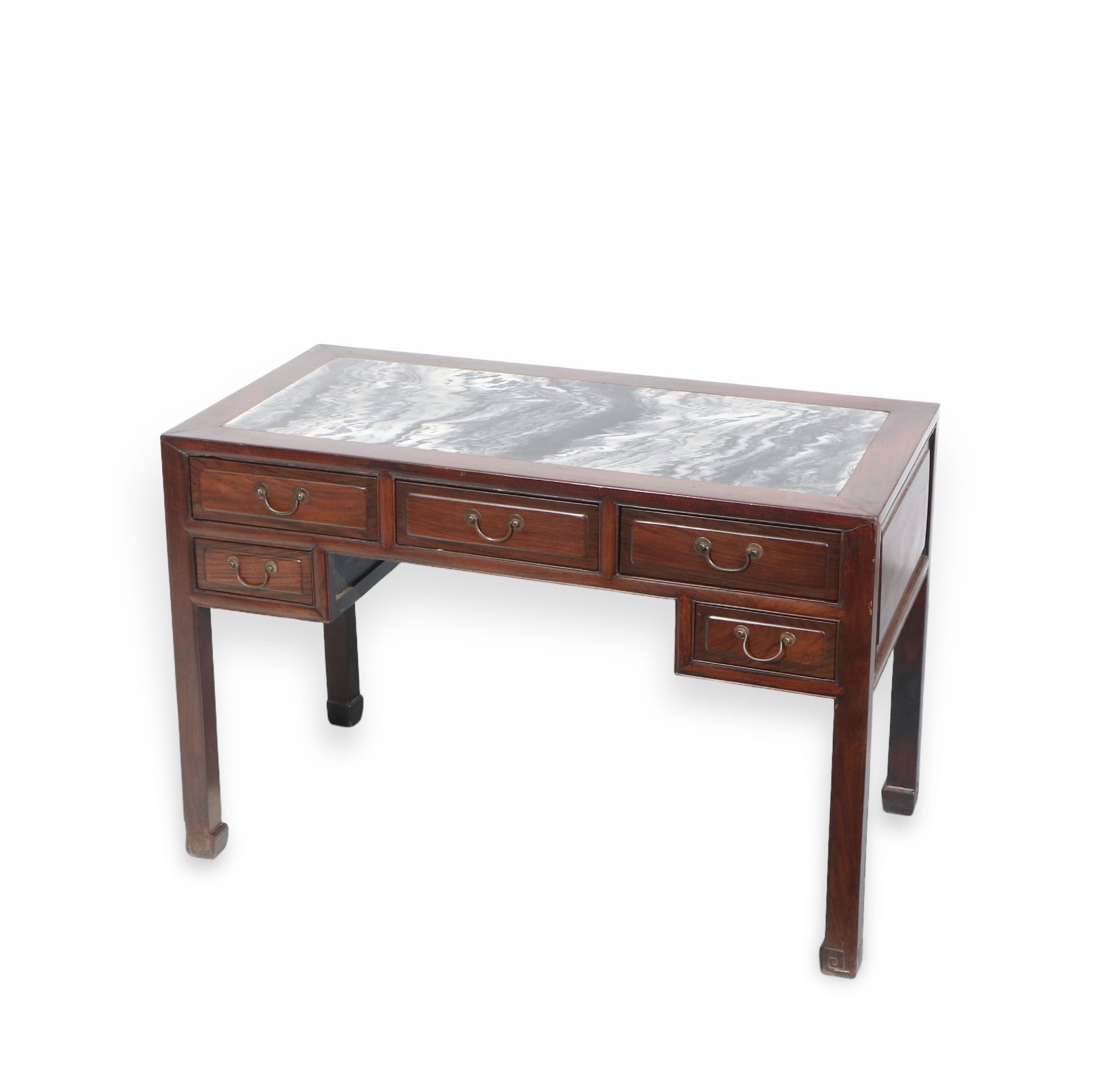Rosewood desk inlaid with marble: Height 81.5cm, Length 121cm, Width 61.3cm