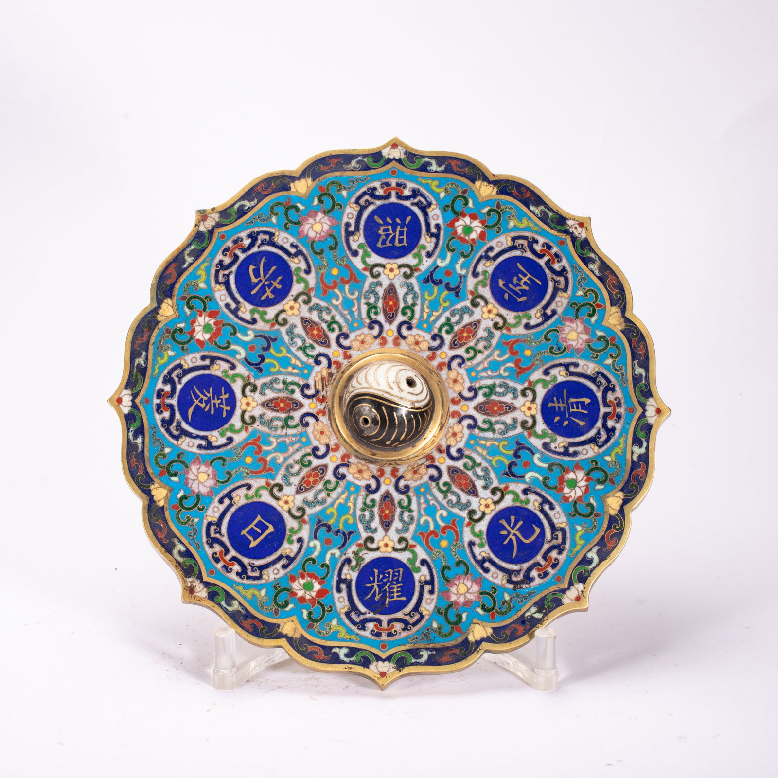 Cloisonn?? Bronze Mirror: Diameter 26cm, weight 1850g