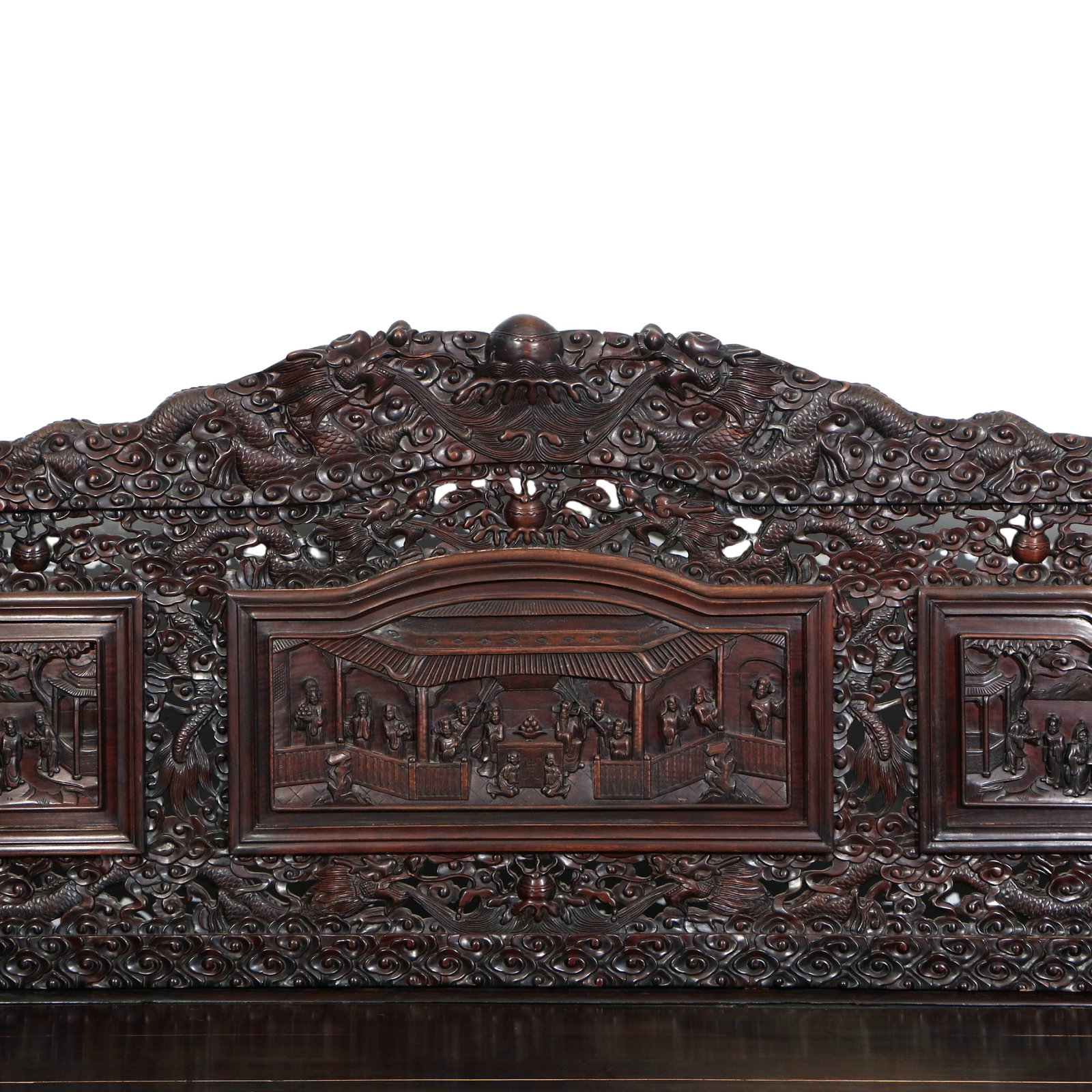 Rosewood Luohan Bed with Dragon Relief Pattern - 3
