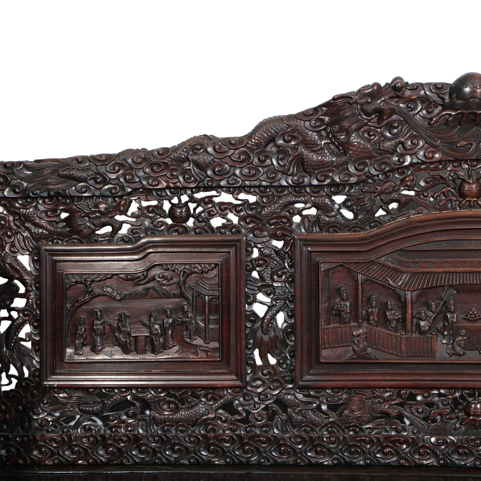 Rosewood Luohan Bed with Dragon Relief Pattern - 4