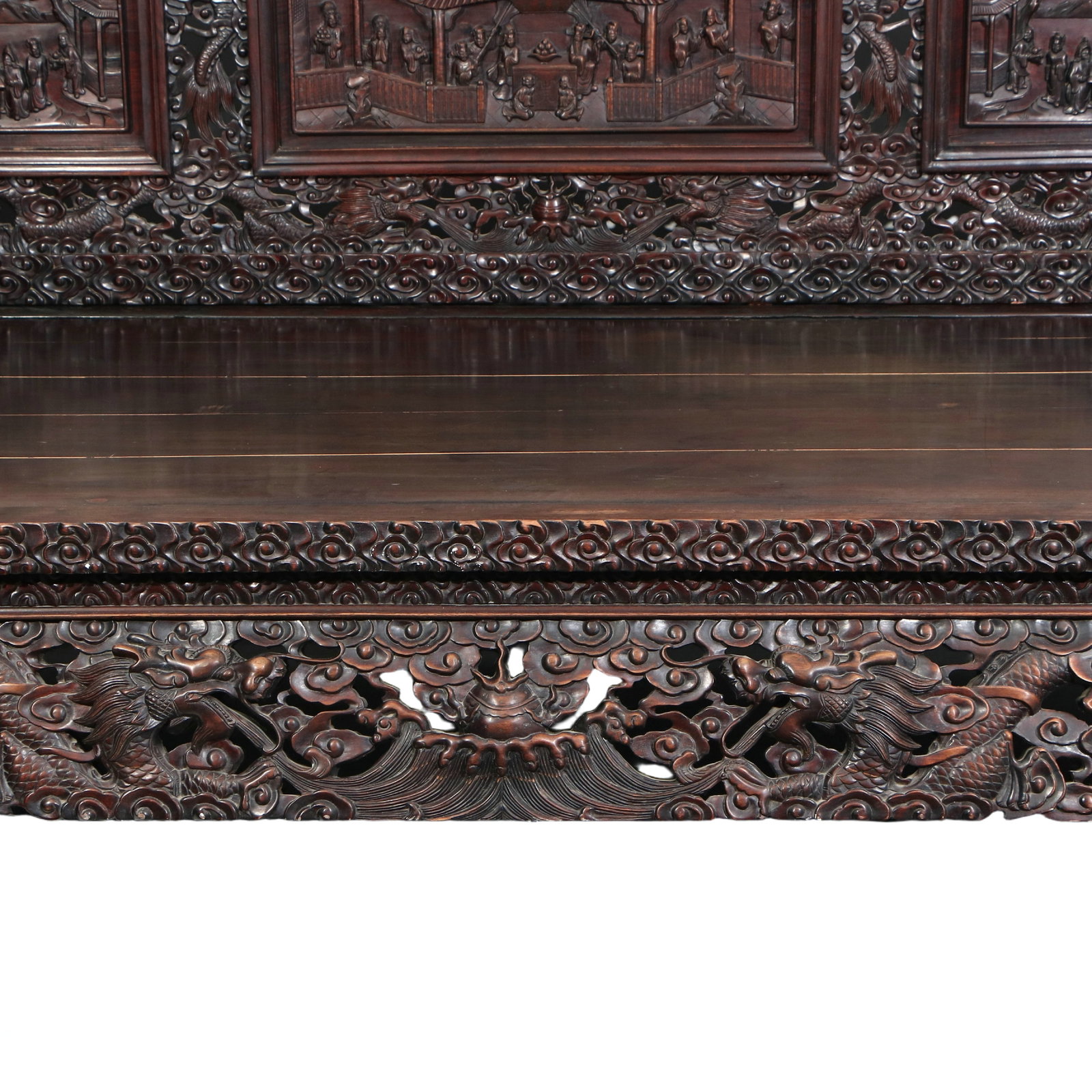 Rosewood Luohan Bed with Dragon Relief Pattern - 6