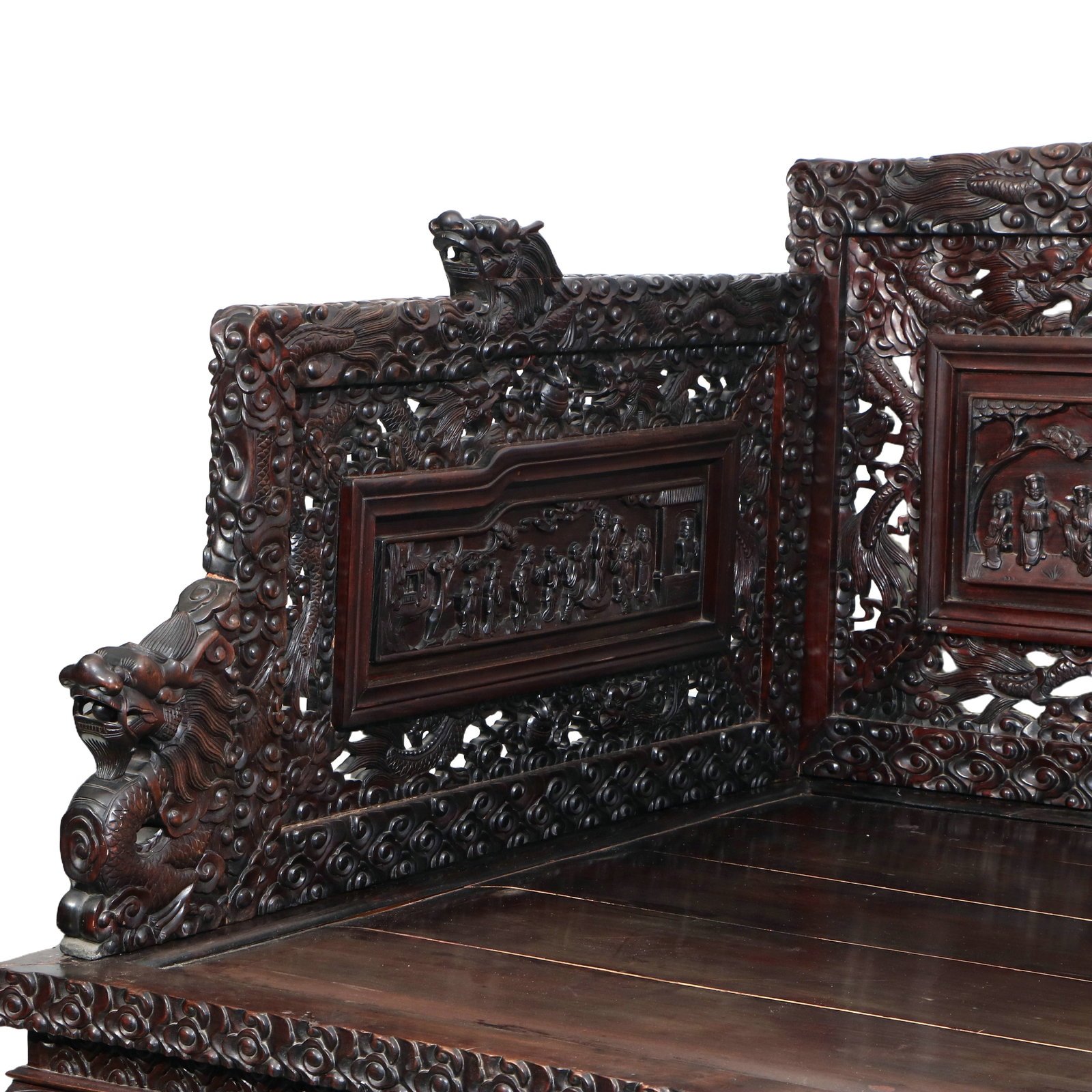Rosewood Luohan Bed with Dragon Relief Pattern - 7