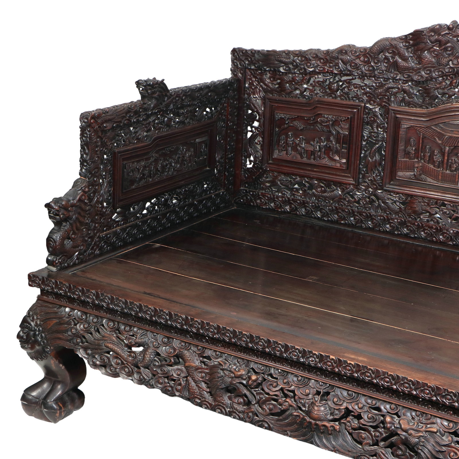 Rosewood Luohan Bed with Dragon Relief Pattern - 8