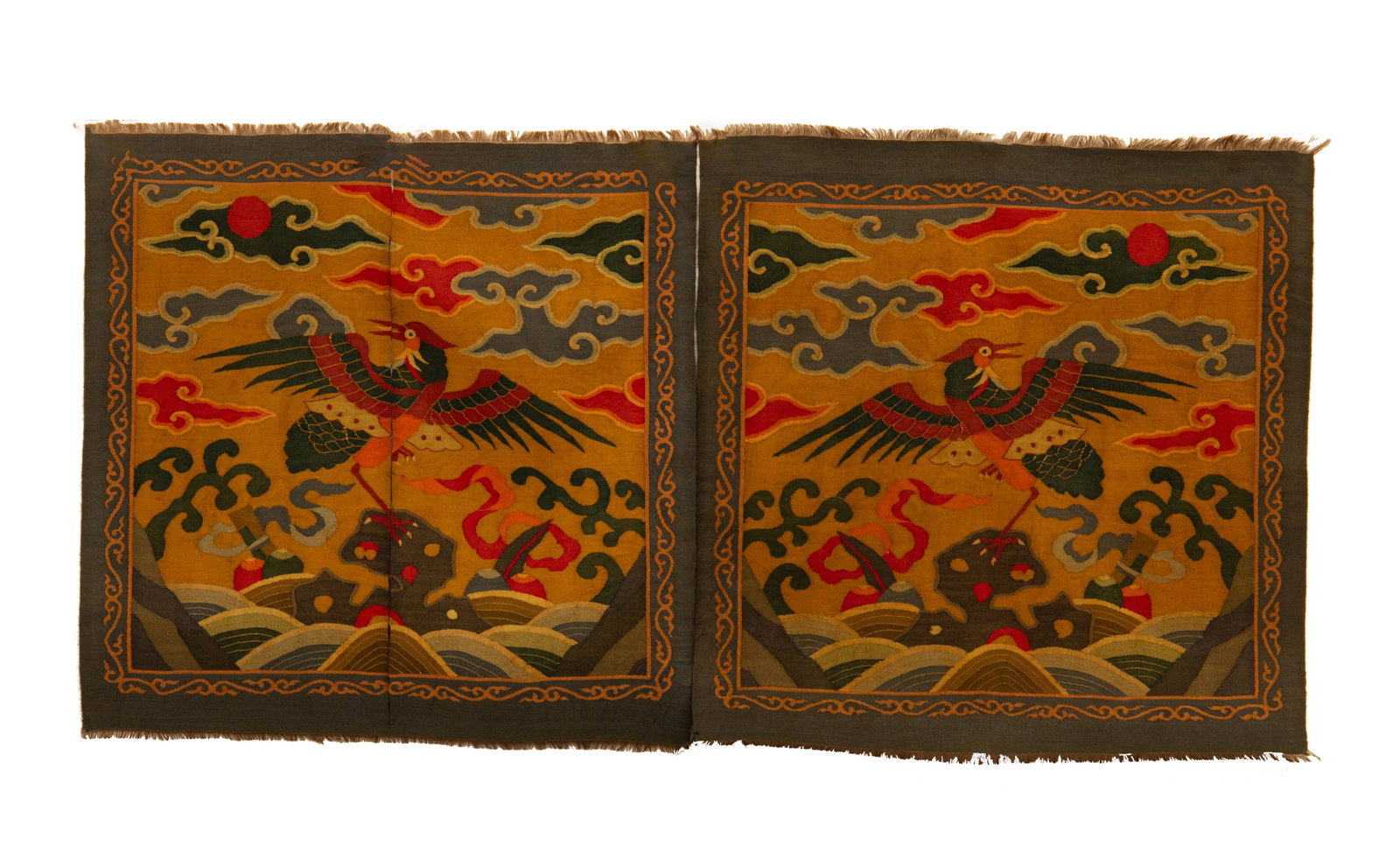A PAIR OF KESI?SILK CIVIL RANK BADGES: Length 35cm Width 33cm