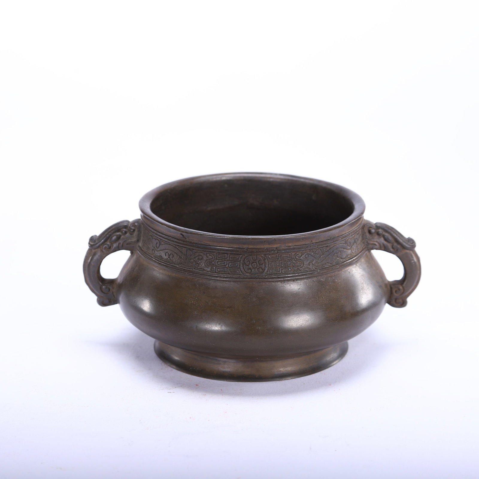 Copper double-eared censer: Length 14.5cm, Width 11.5cm, Height 6cm, Weight 800g