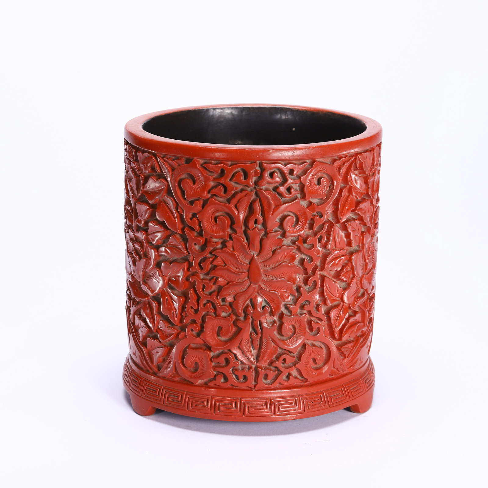 Carved Red Lacquer Pen Holder: Length 12.5cm, Width 12.5cm, Height 14cm, Weight 760g