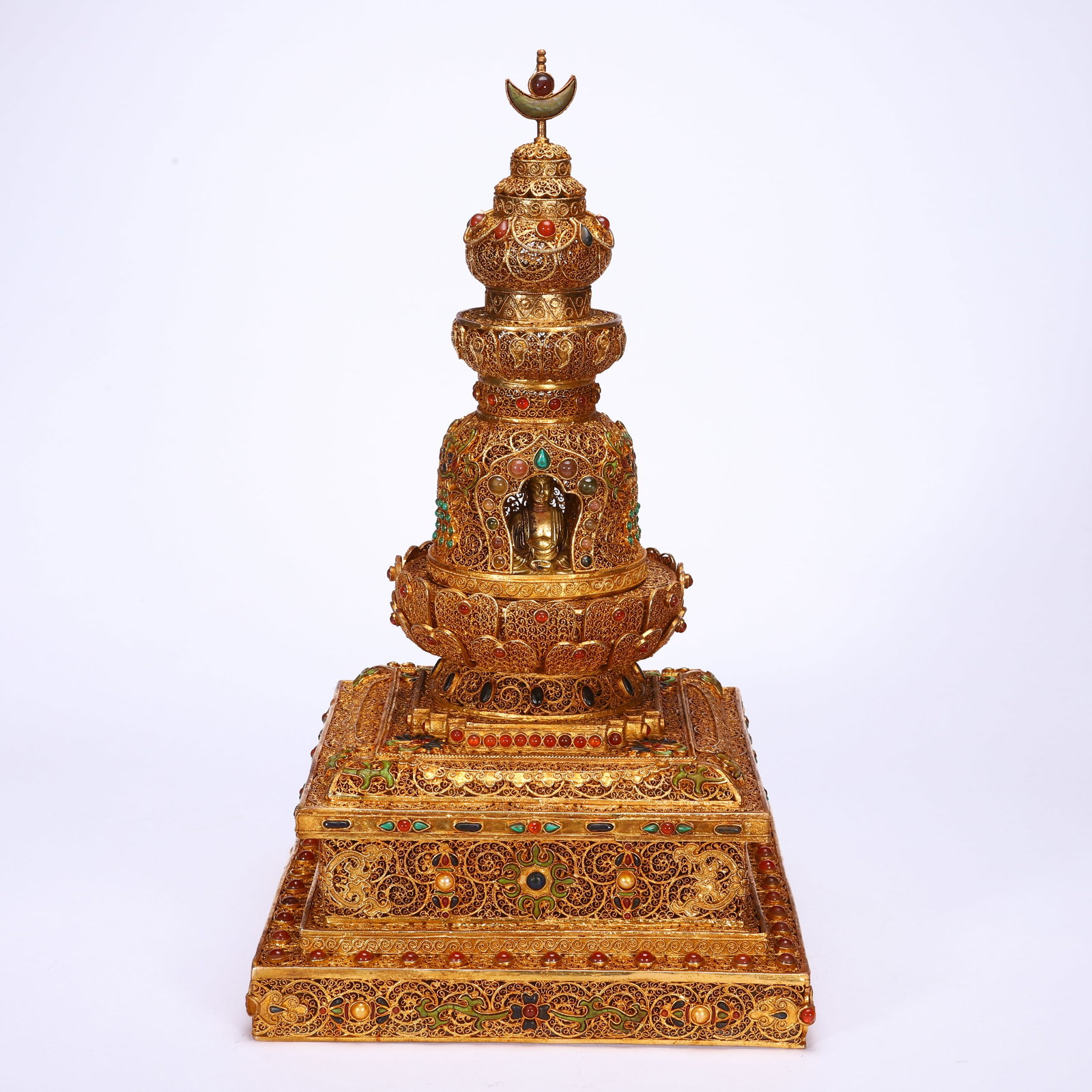 Silver-gilt cloisonn?? pagoda: Length 19cm, Width 19cm, Height 30cm, Weight 2230g