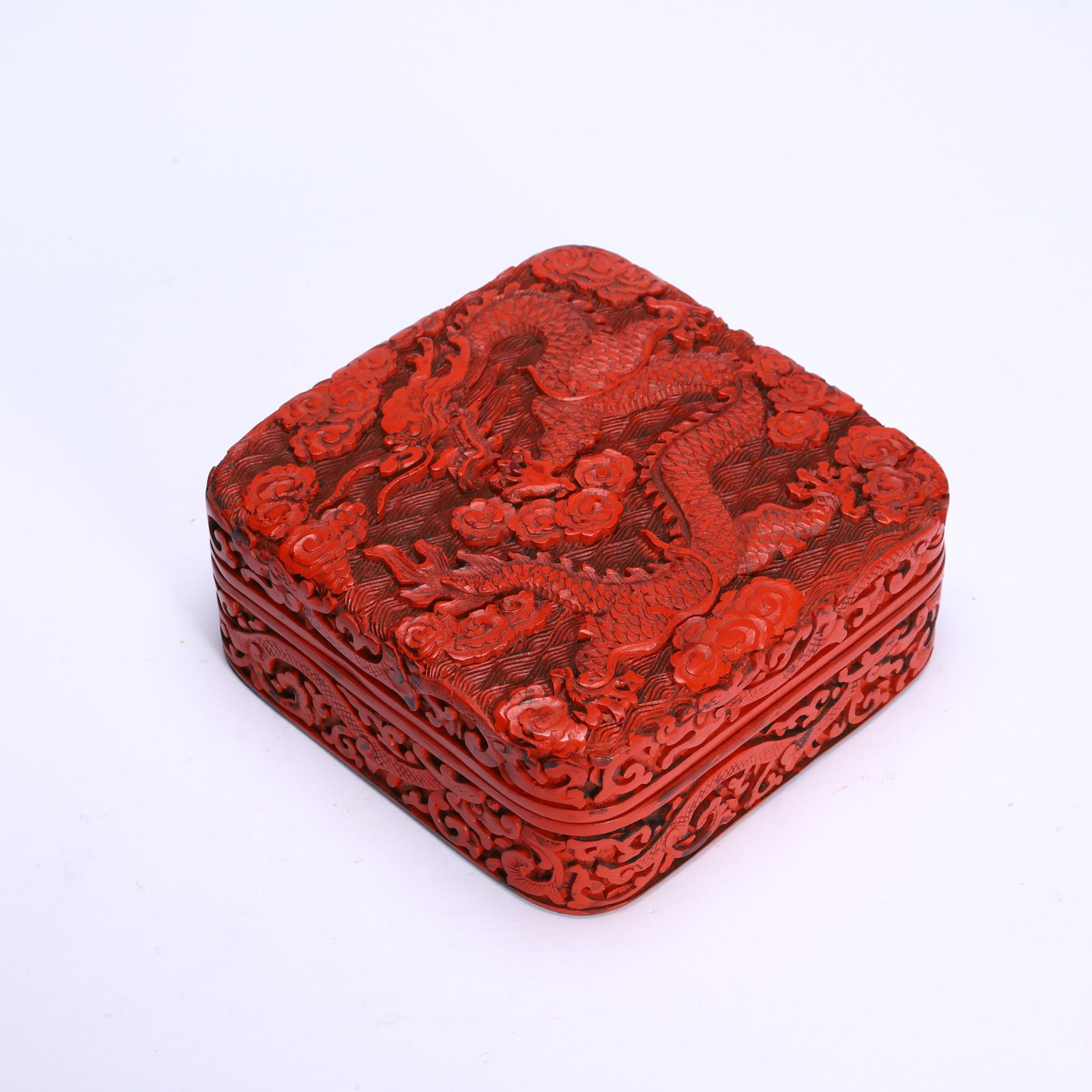 Carved Red Lacquer Dragon Pattern Box - 2
